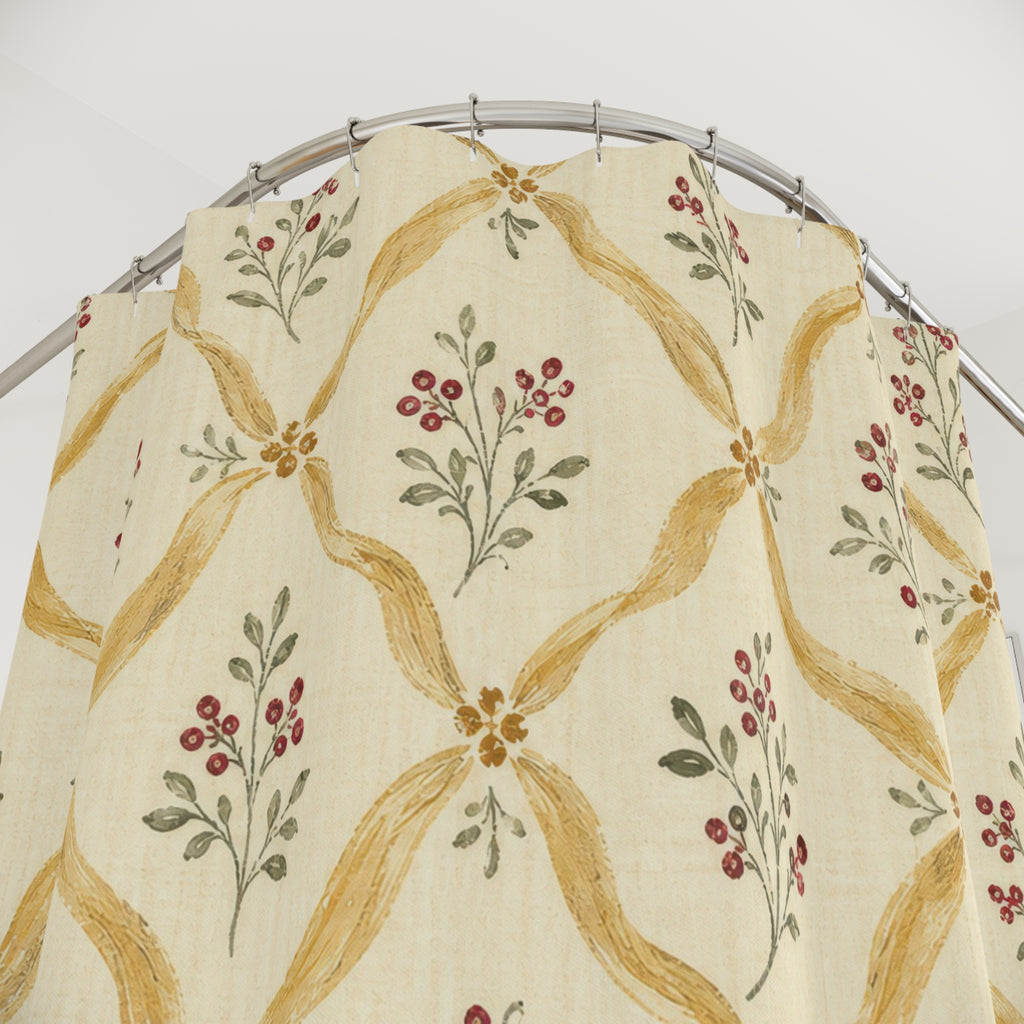 French Country Farmhouse Beige Black Cream Gold Shower Curtain