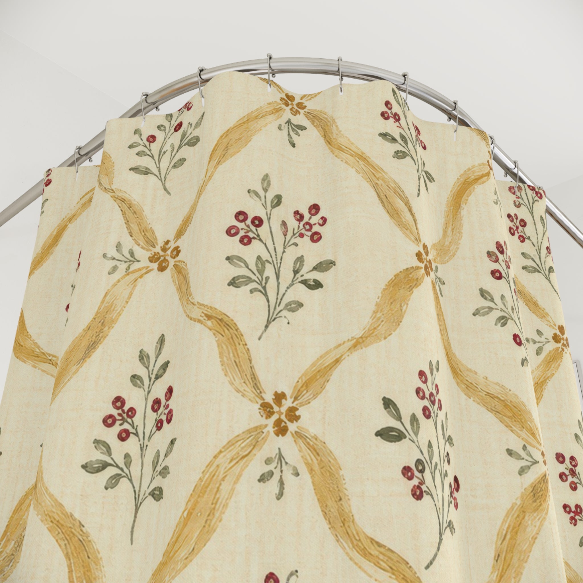 French Country Farmhouse Beige Black Cream Gold Shower Curtain