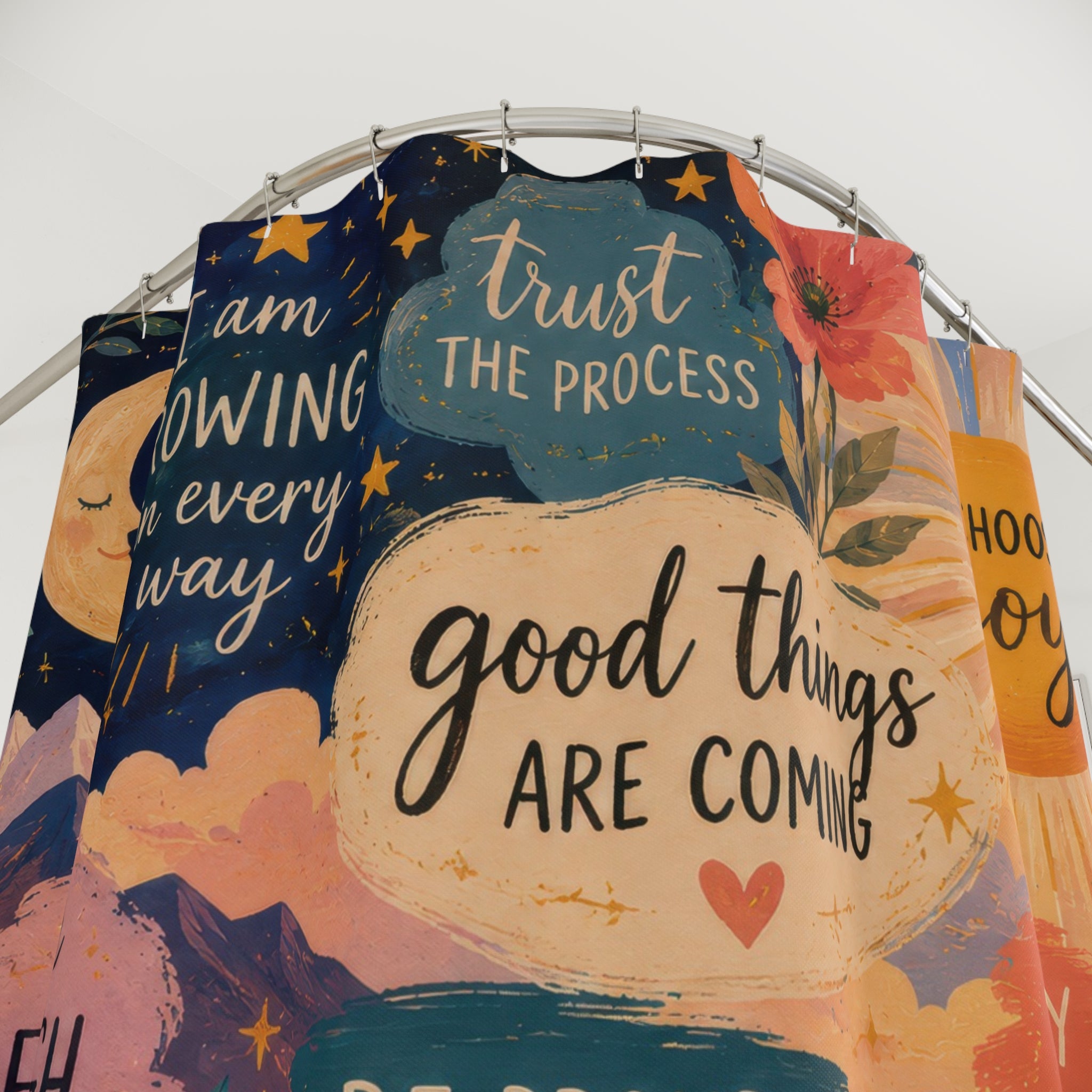 Positive Affirmation Shower Curtain: Navy Celestial