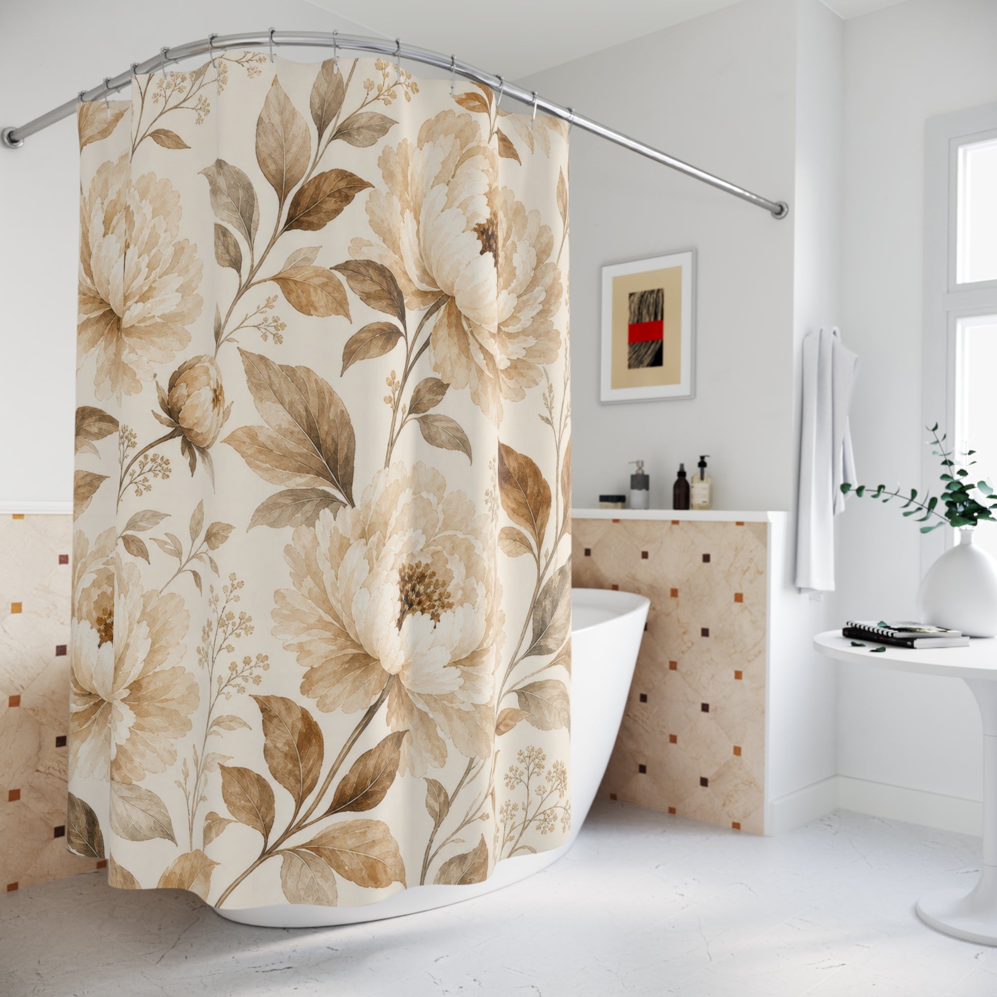 Large Cream Blossom Botanical Shower Curtain