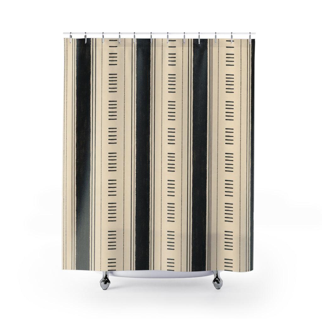 Beige Ivory Linear Tick Stripe Shower Curtain