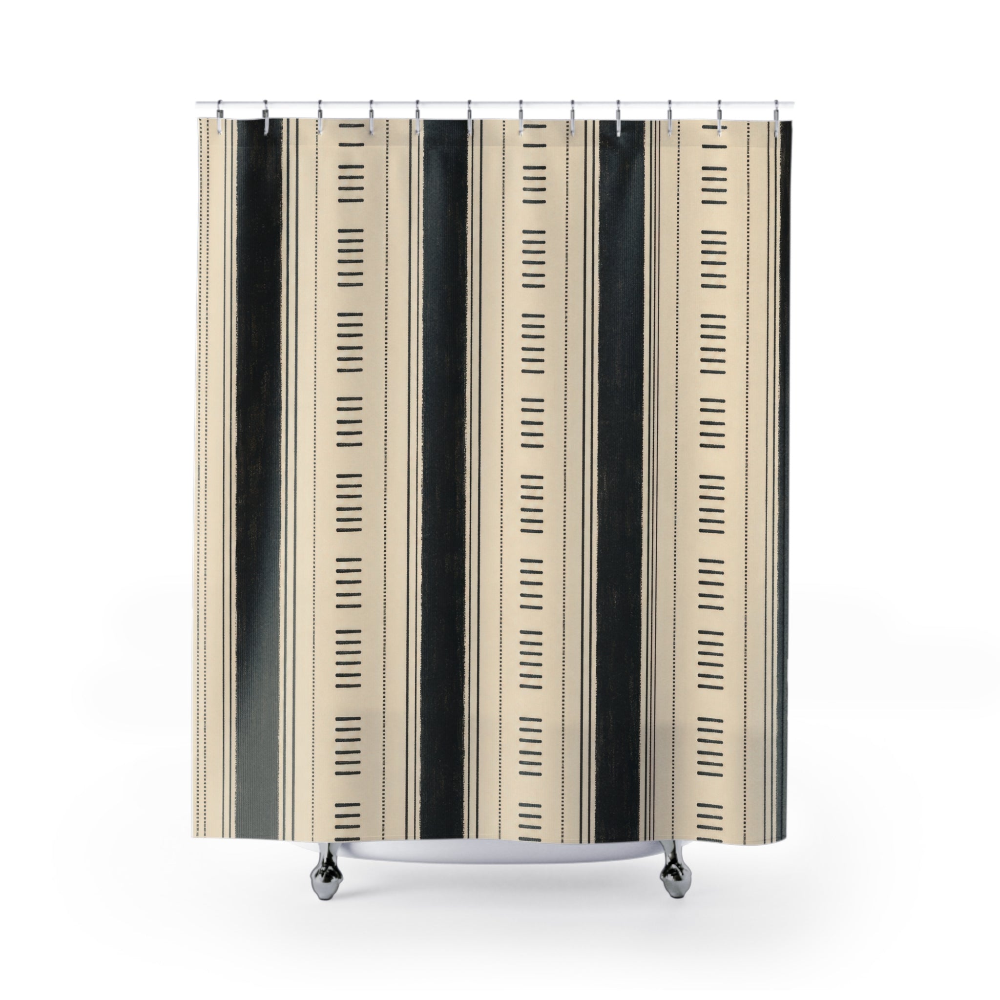 Beige Ivory Linear Tick Stripe Shower Curtain