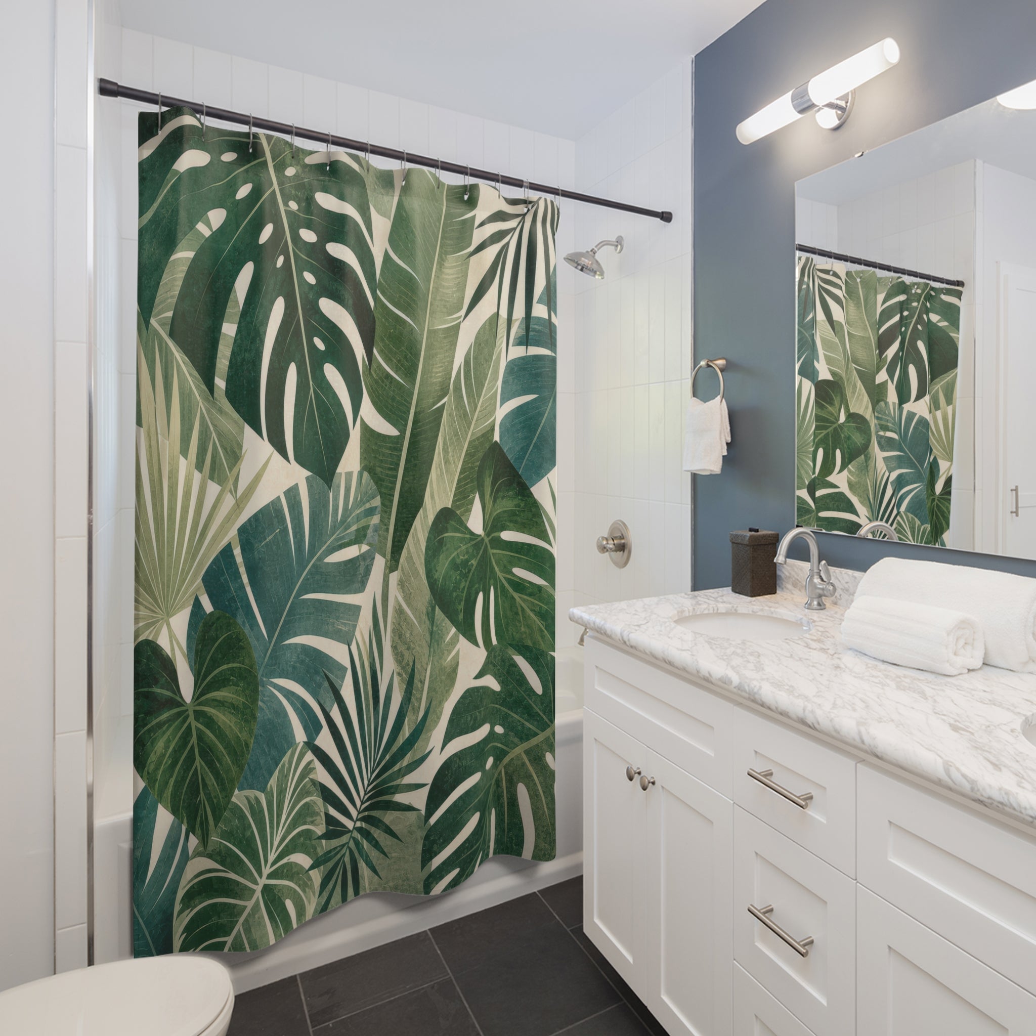 Green Monstera Palm Shower Curtain