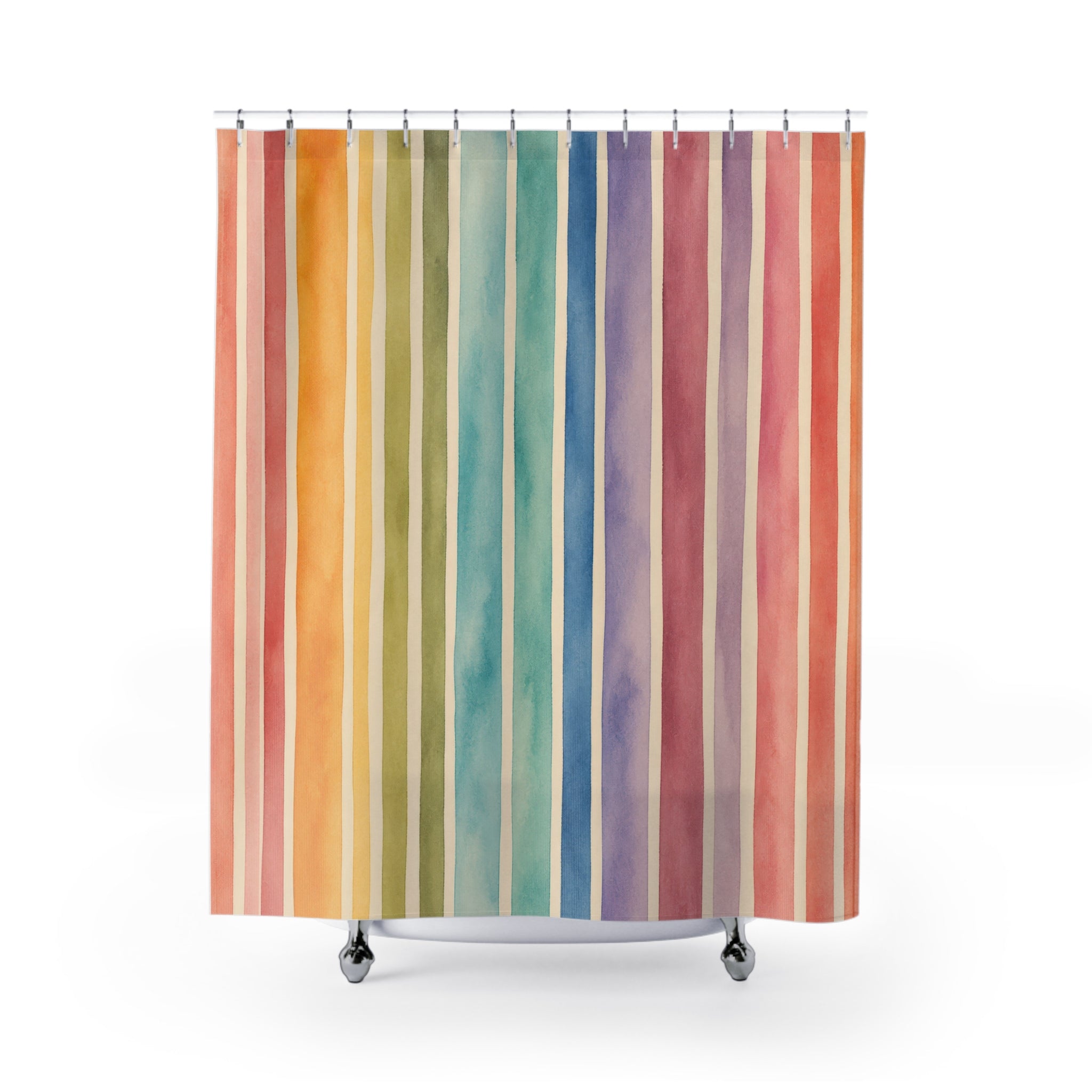 Colorful Watercolor Vertical Stripe Shower Curtain