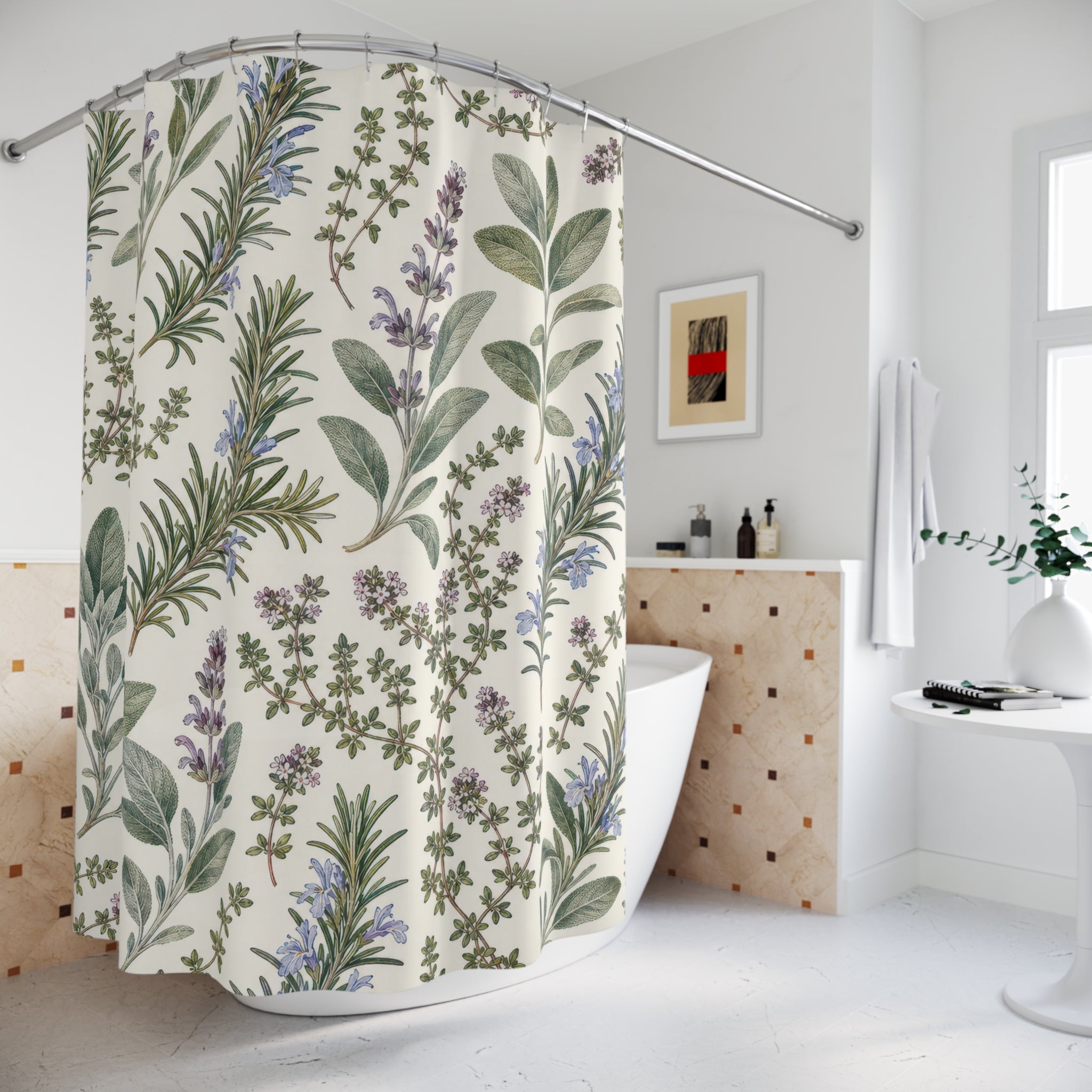 Rosemary Sage Lavender Thyme Plant Print Shower Curtain