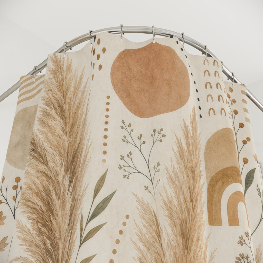 Neutral Boho Shower Curtain, Pampas Botanical Bath Decor, Terracotta Sun Arches, Minimal Desert Guest Bathroom, Small Bath Decor, Warm Decor