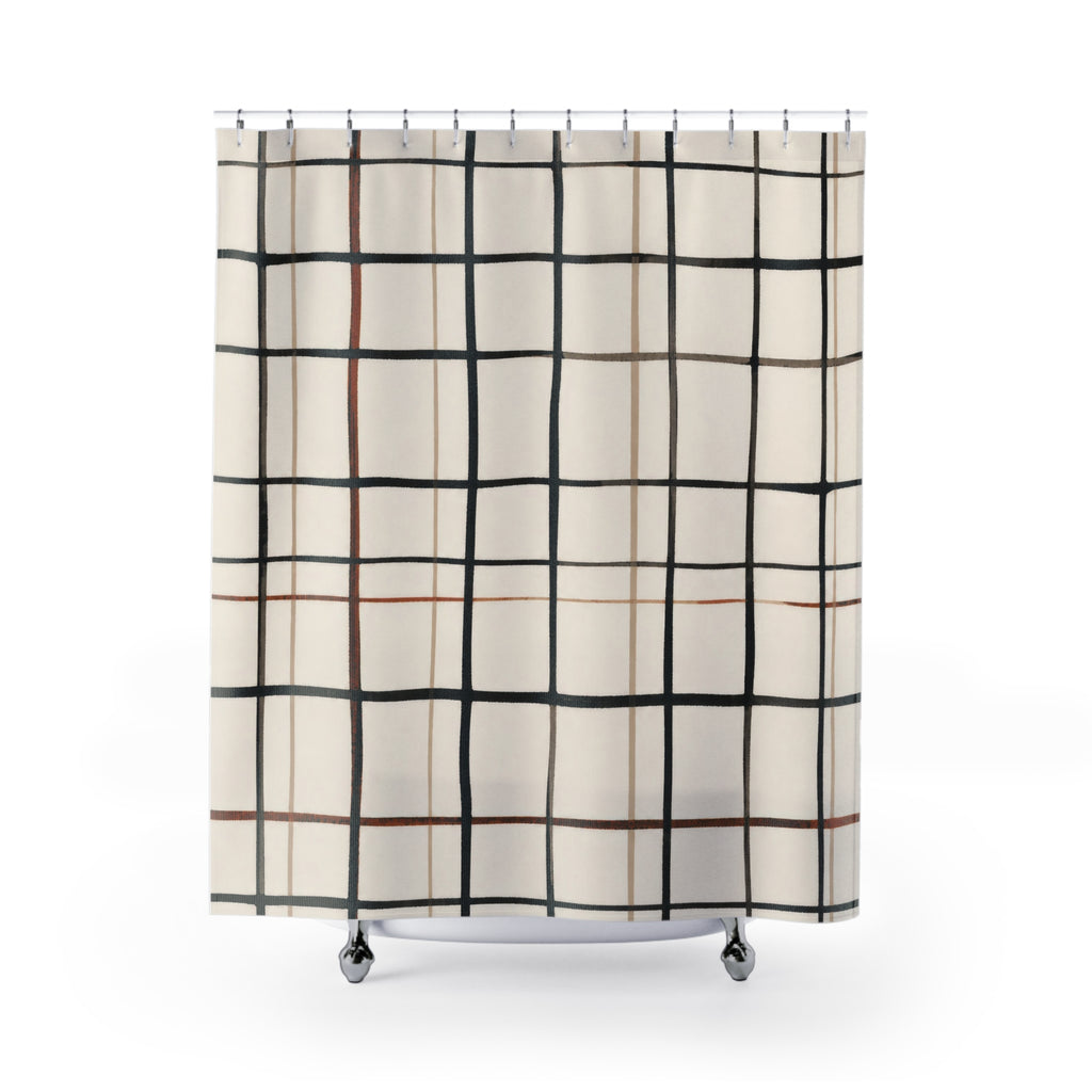 Black Beige Grid Shower Curtain