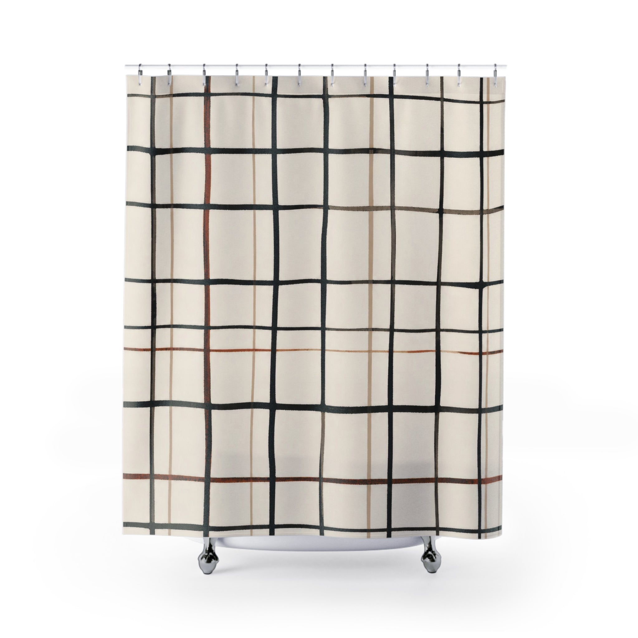 Black Beige Grid Shower Curtain