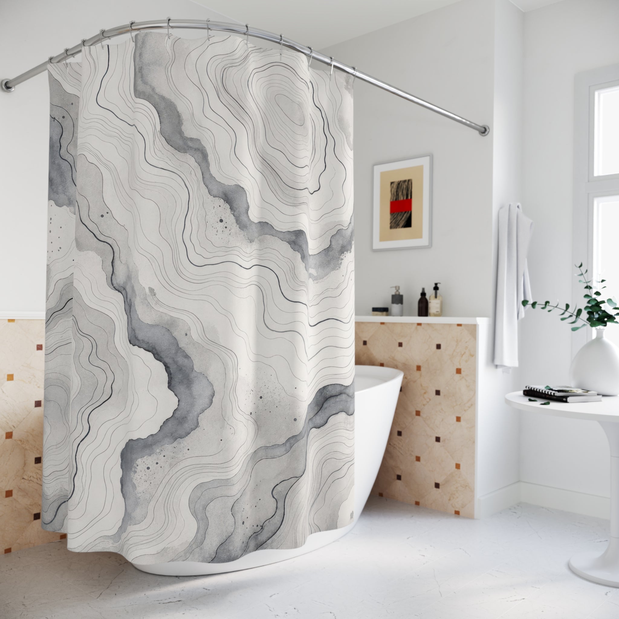 Grey Agate Marble Shower Curtain