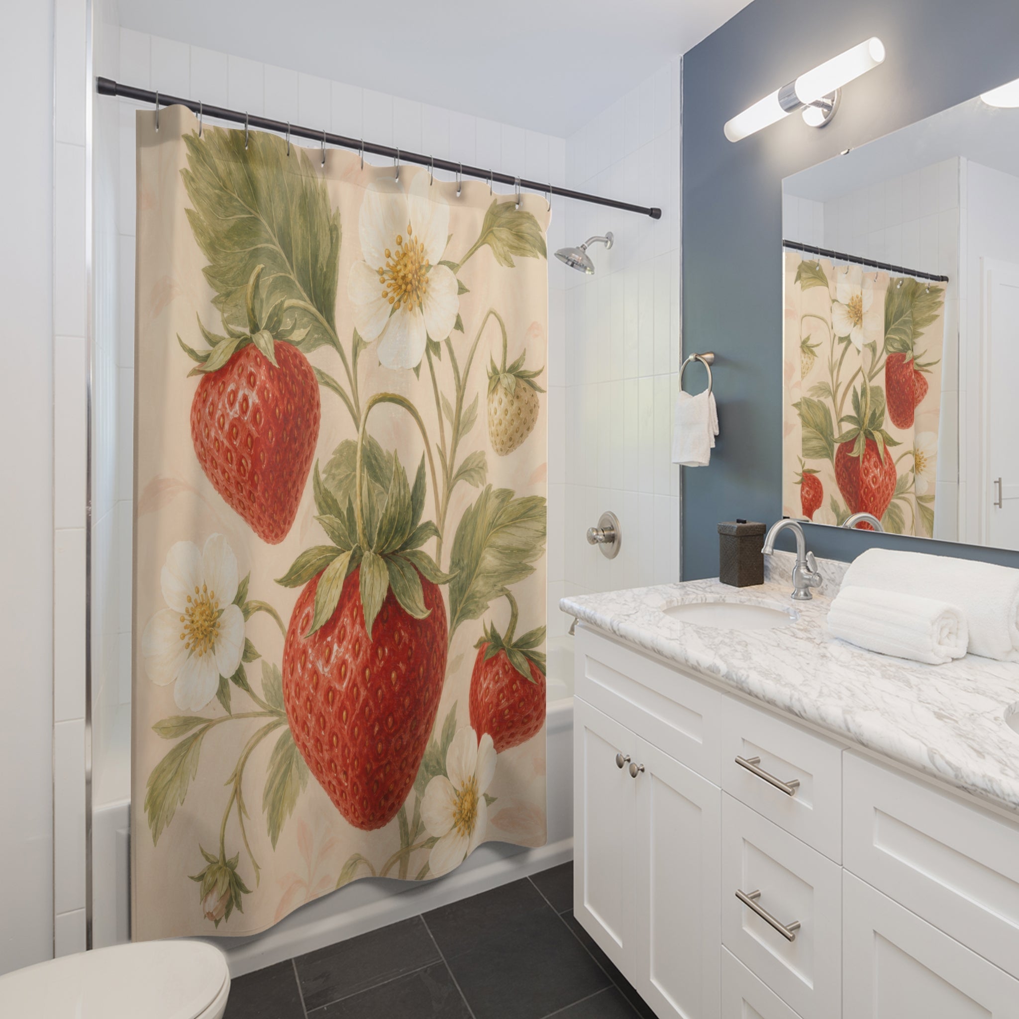Cottagecore Fruit Floral Strawberry Shower Curtain