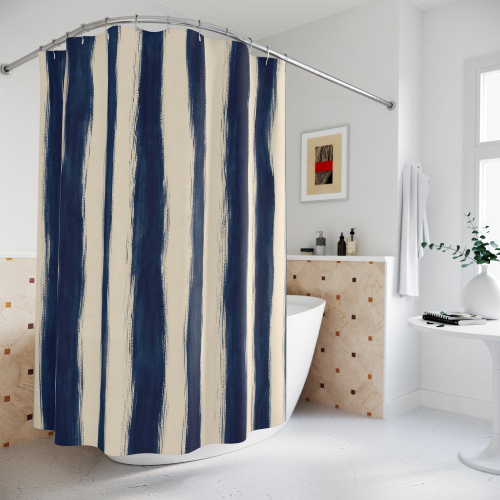 Navy Indigo Irregular Stripe Shower Curtain
