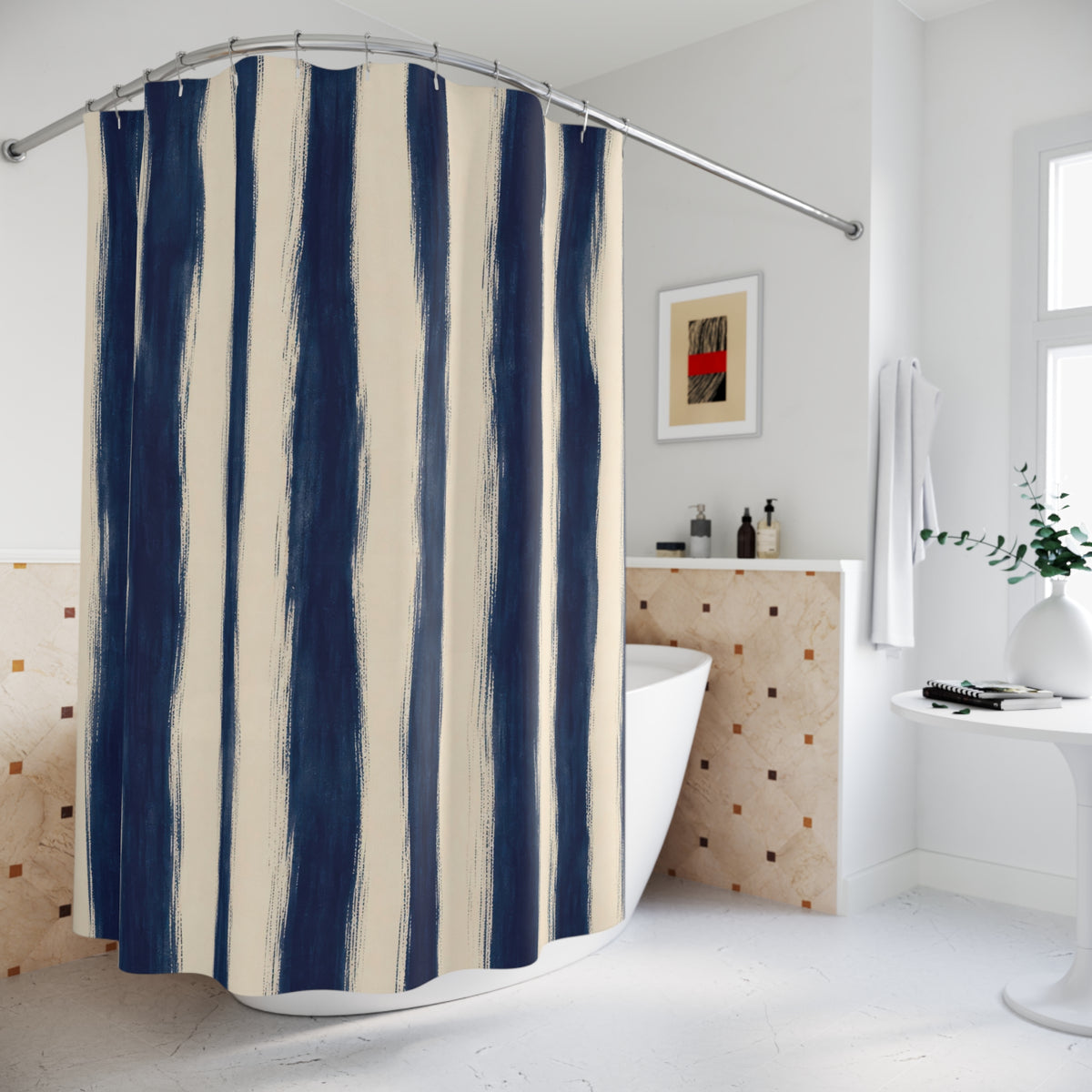 Navy Indigo Irregular Stripe Shower Curtain