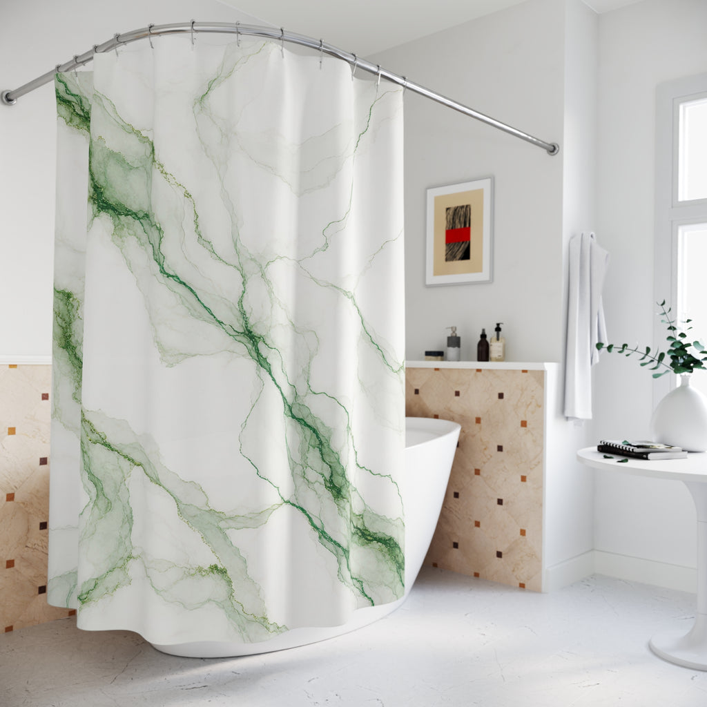Green White Veined Stone Shower Curtain