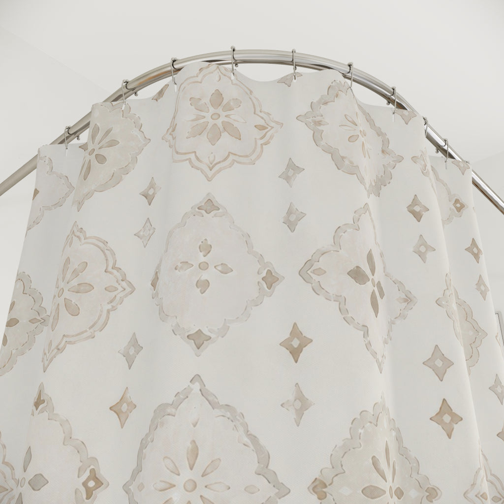 Off White Beige Medallion Shower Curtain
