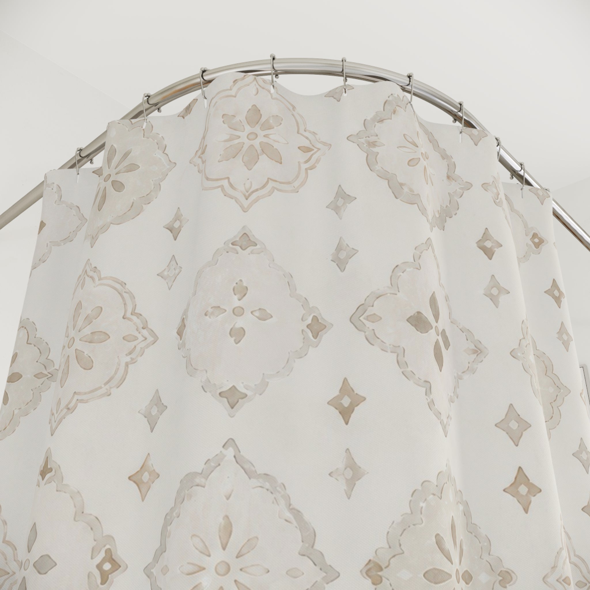 Off White Beige Medallion Shower Curtain