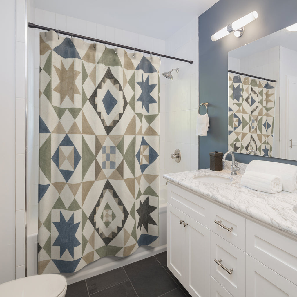 Blue Sage Quilt Star Geometric Shower Curtain