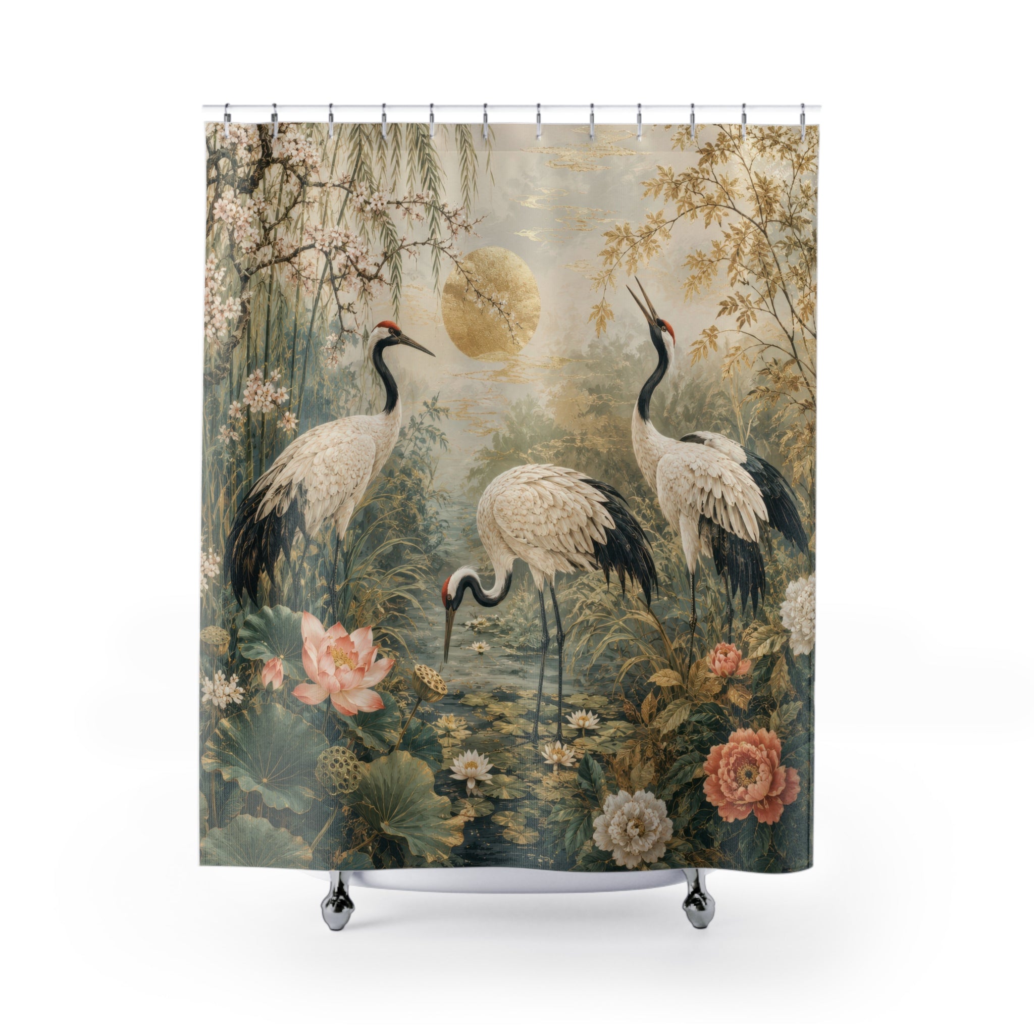 Crane Shower Curtain: Asian Garden