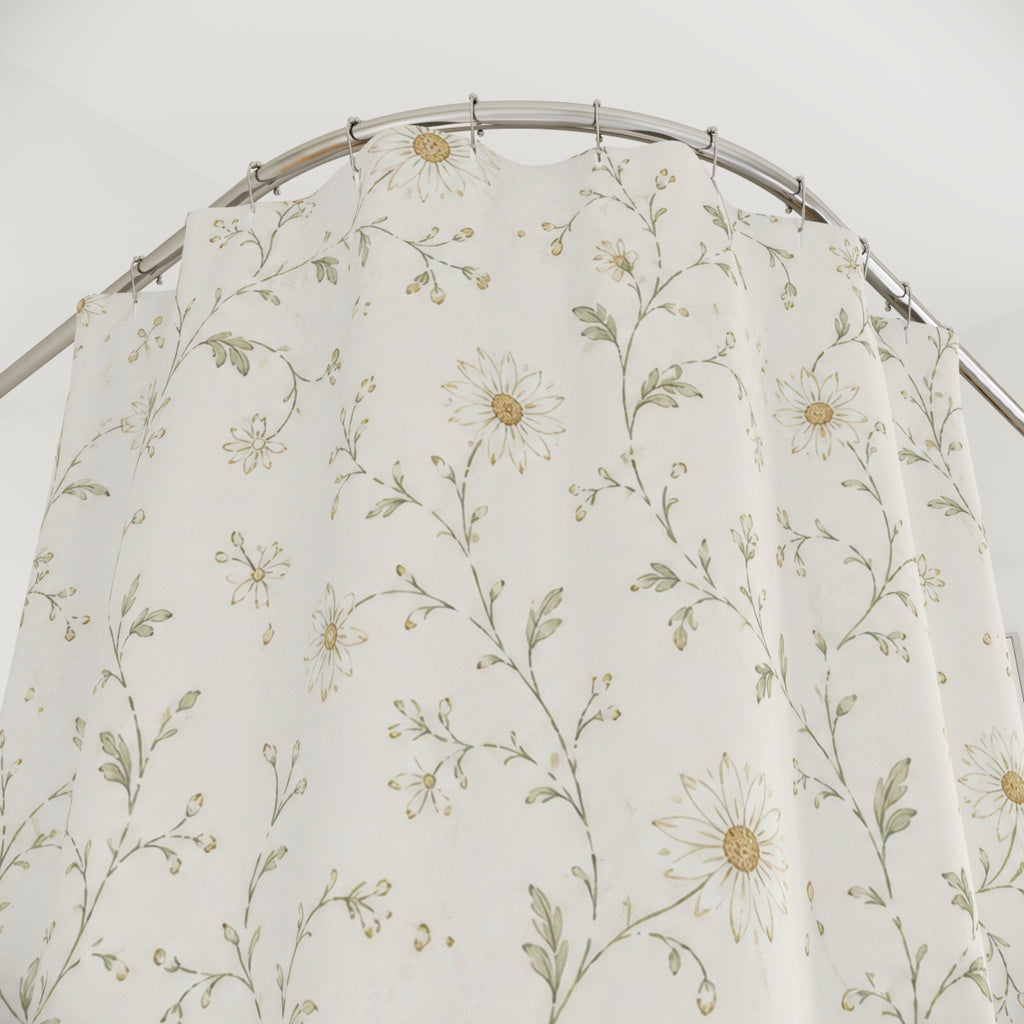 White Daisy Farmhouse Shower Curtain
