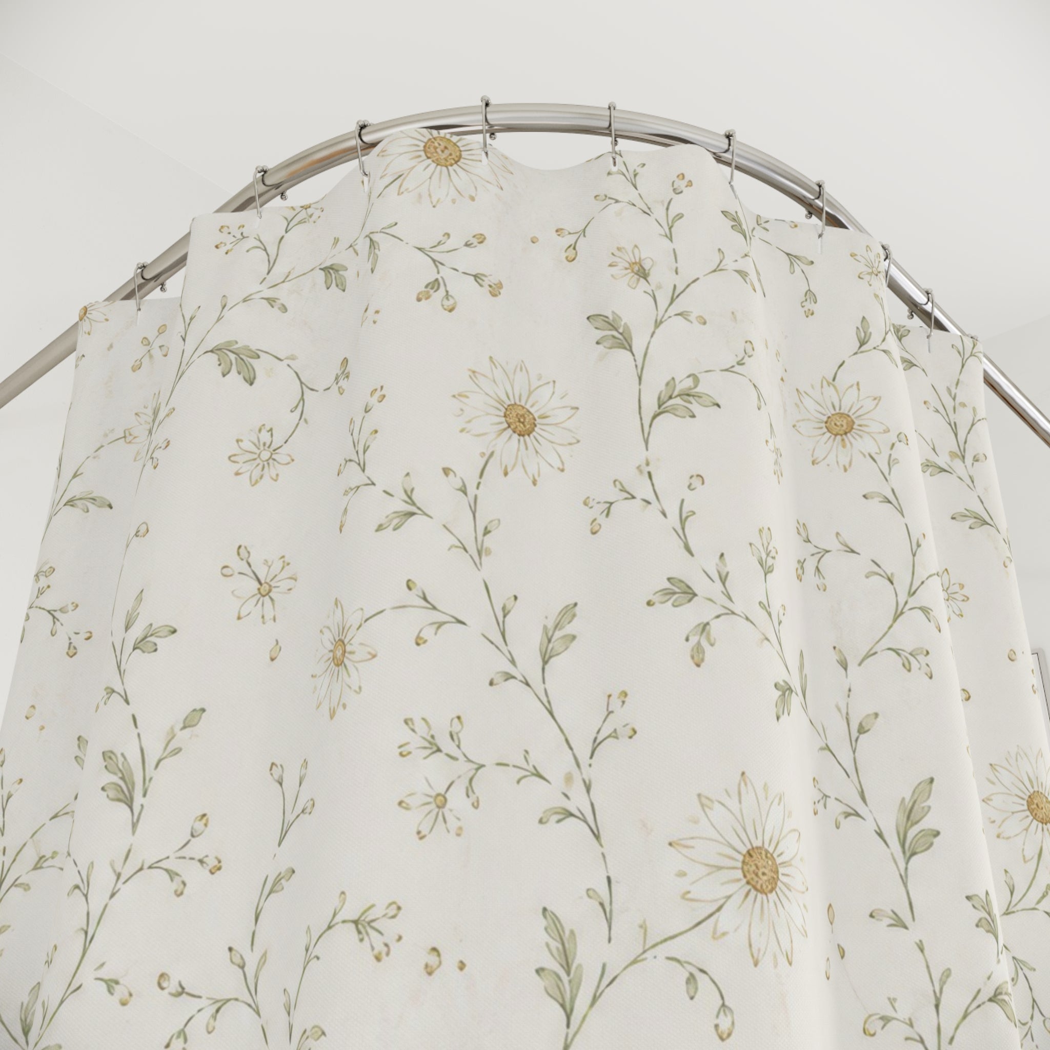 White Daisy Farmhouse Shower Curtain