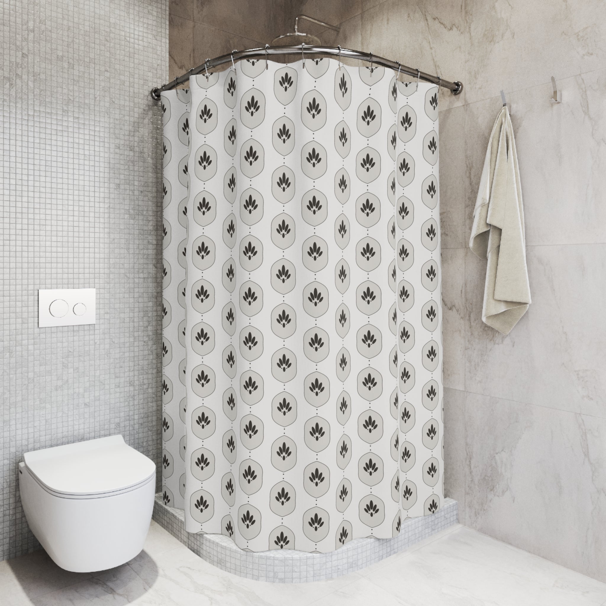Charcoal & White Damask Shower Curtain – Modern Ogee