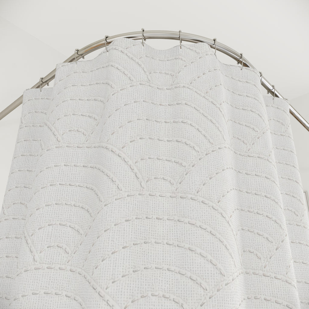 White Sashiko Wave Shower Curtain