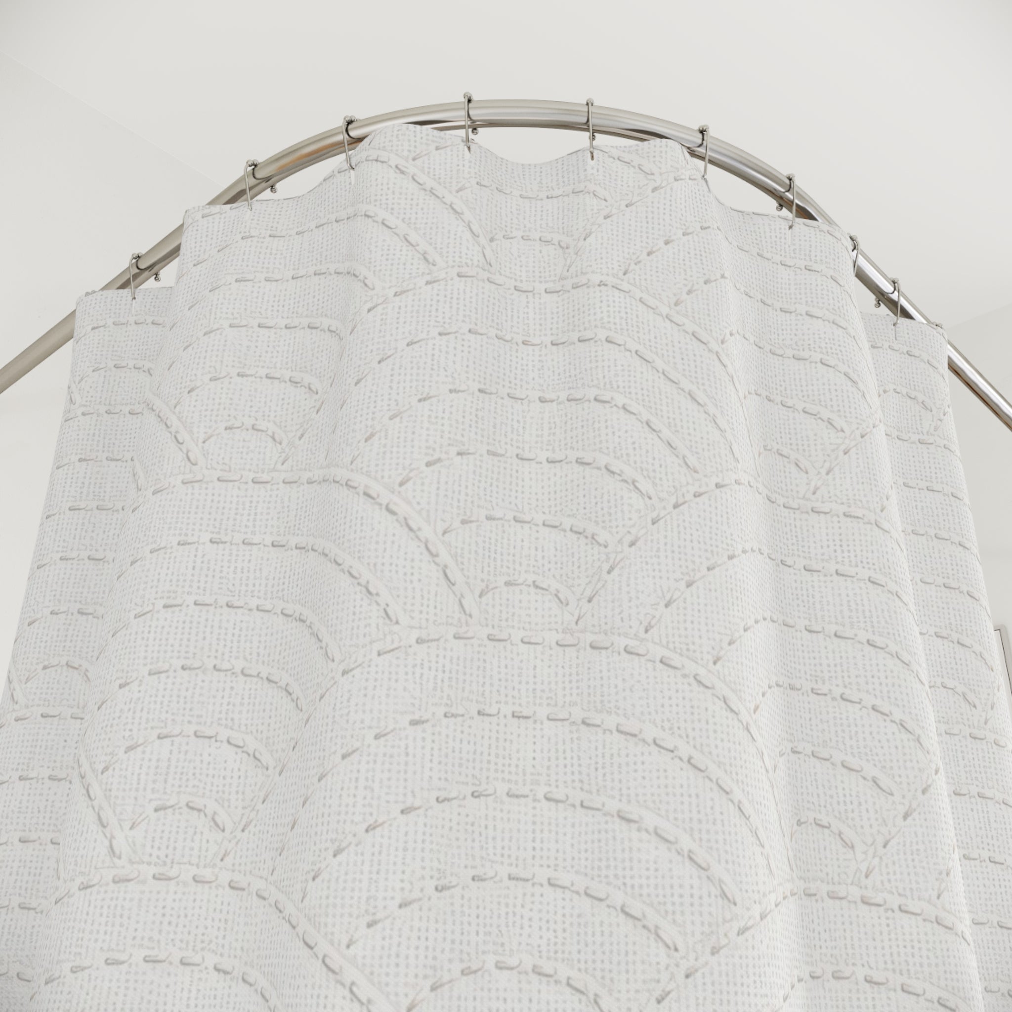 White Sashiko Wave Shower Curtain