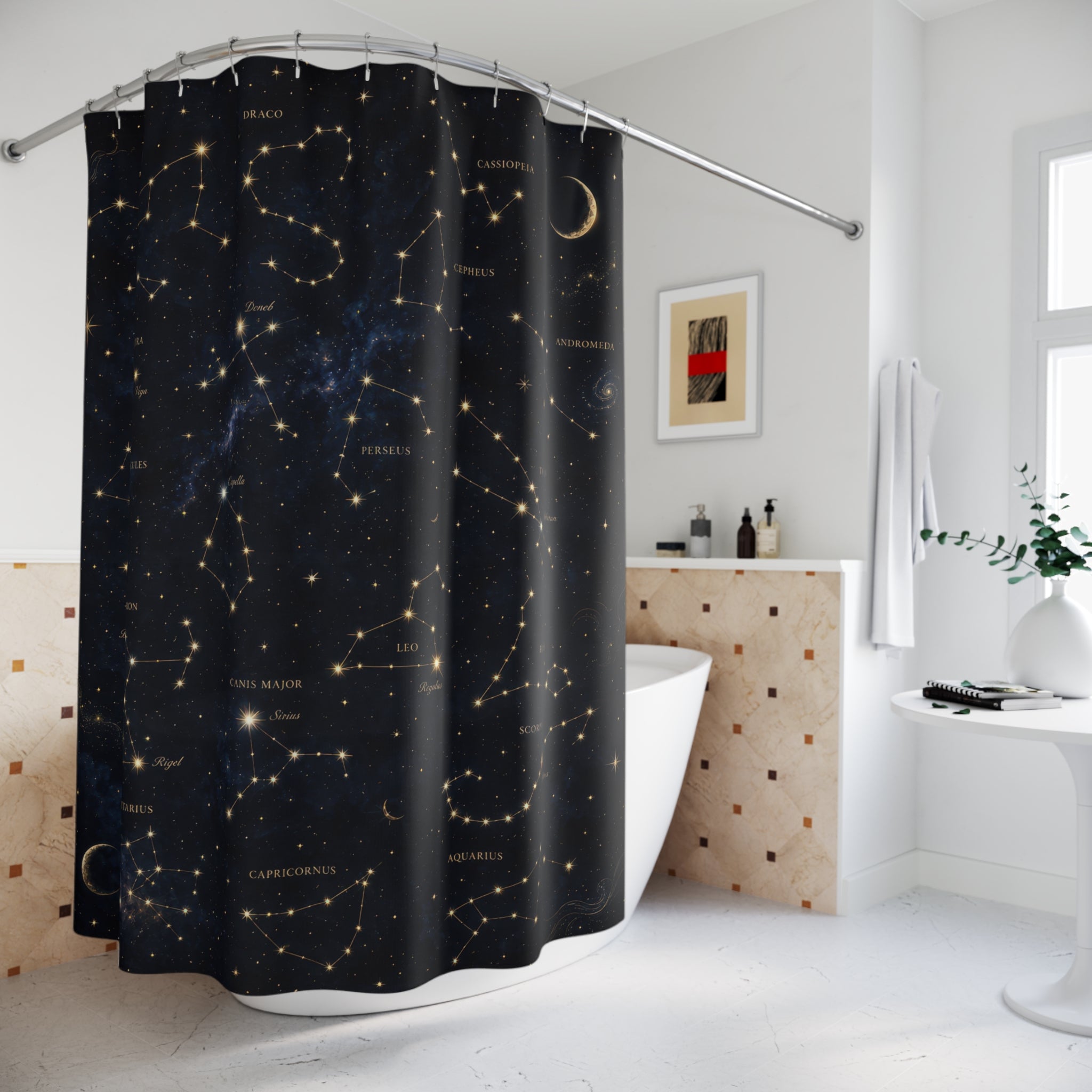 Constellation Shower Curtain: Navy Star Map