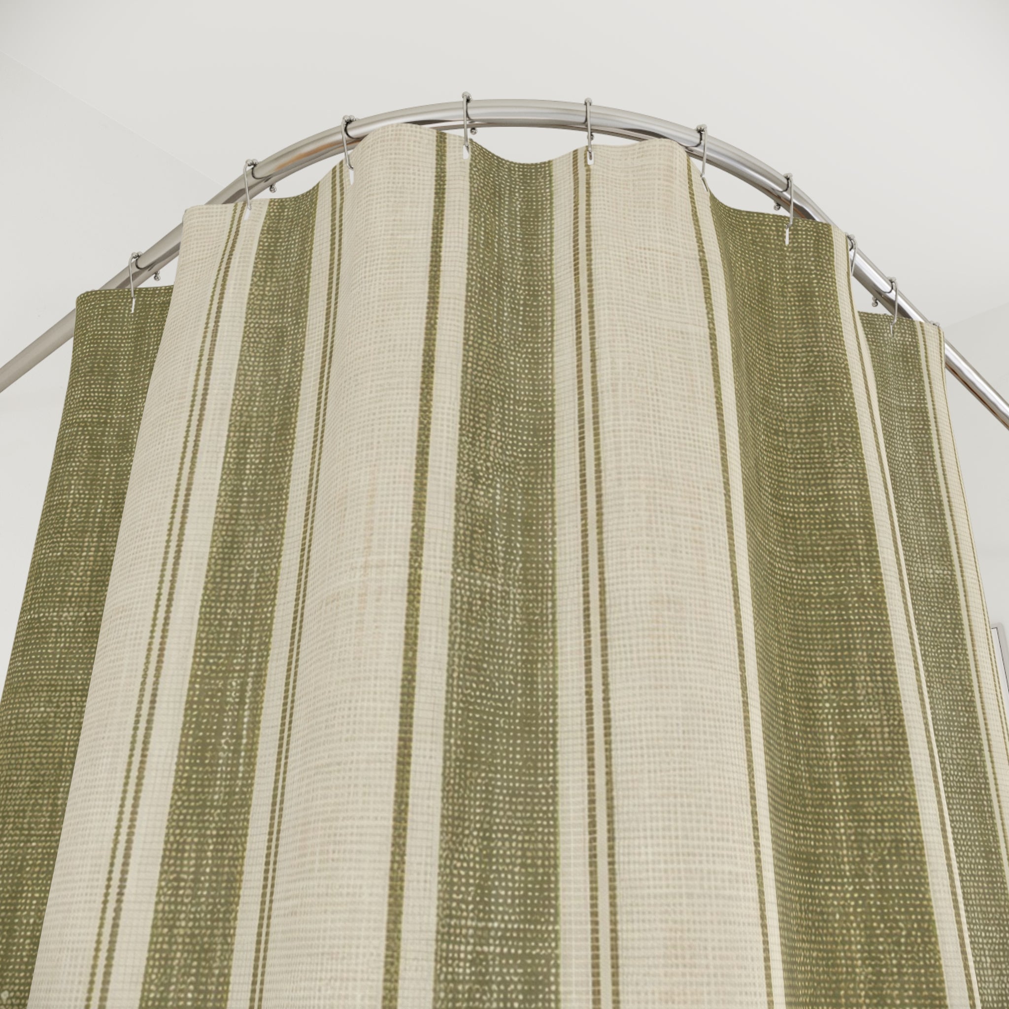Green Stripe Shower Curtain, French Country Bath Decor, Olive Cream Vertical Stripe Pattern, Classic Guest Bathroom Decor, Olive Green Style