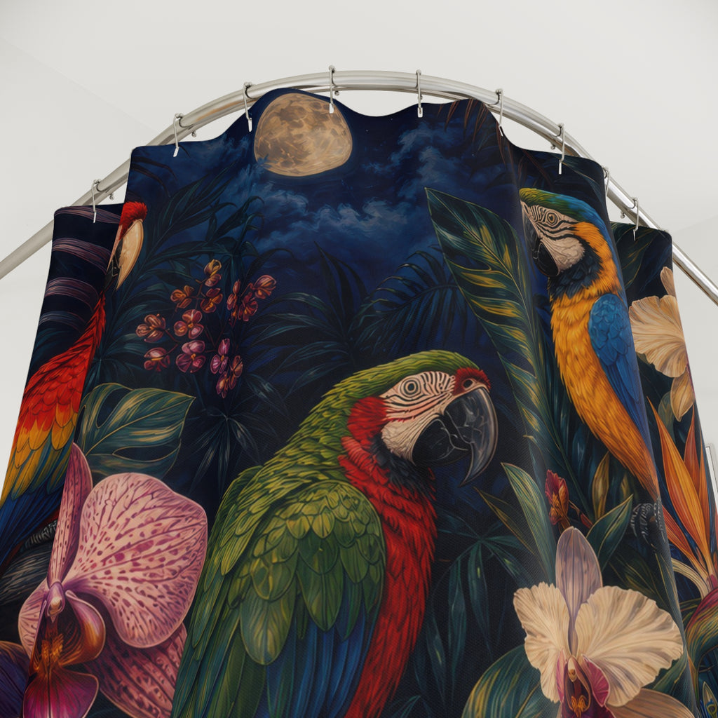 Midnight Macaw Orchid Garden Shower Curtain