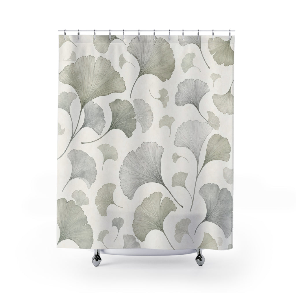 Green Ginkgo Shower Curtain, Soft Sage Nature Bathroom Decor, Ginkgo Botanical Bath Curtain, Guest Bath Decor, Small Bathroom Decor