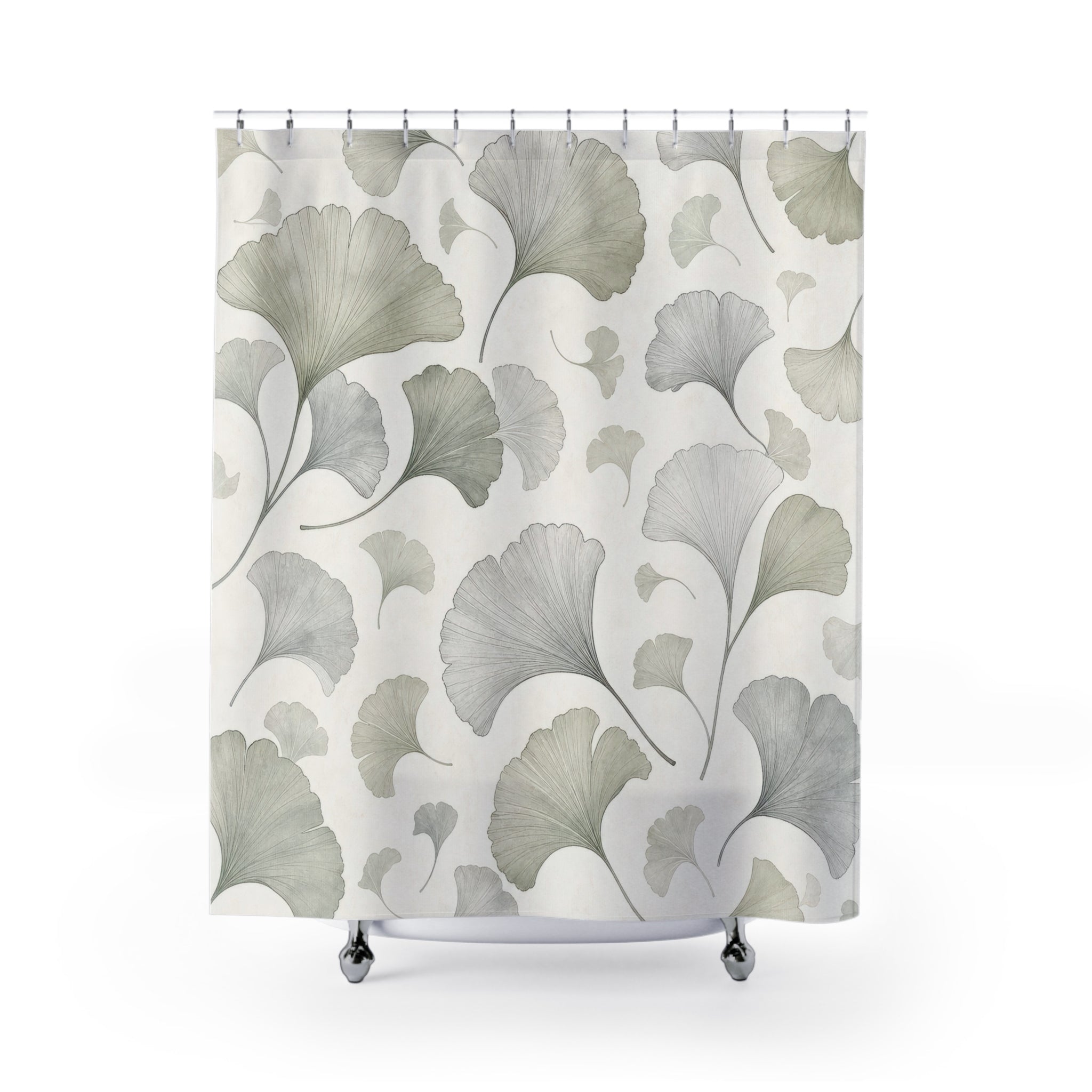 Green Ginkgo Shower Curtain, Soft Sage Nature Bathroom Decor, Ginkgo Botanical Bath Curtain, Guest Bath Decor, Small Bathroom Decor