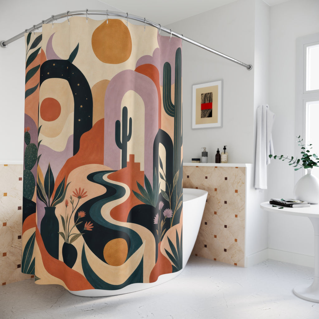 Desert Arch Shower Curtain, Terracotta Southwestern Bath Decor, Cactus Sun Bath Curtain, Modern Guest Bathroom Decor, Small Bathroom Decor