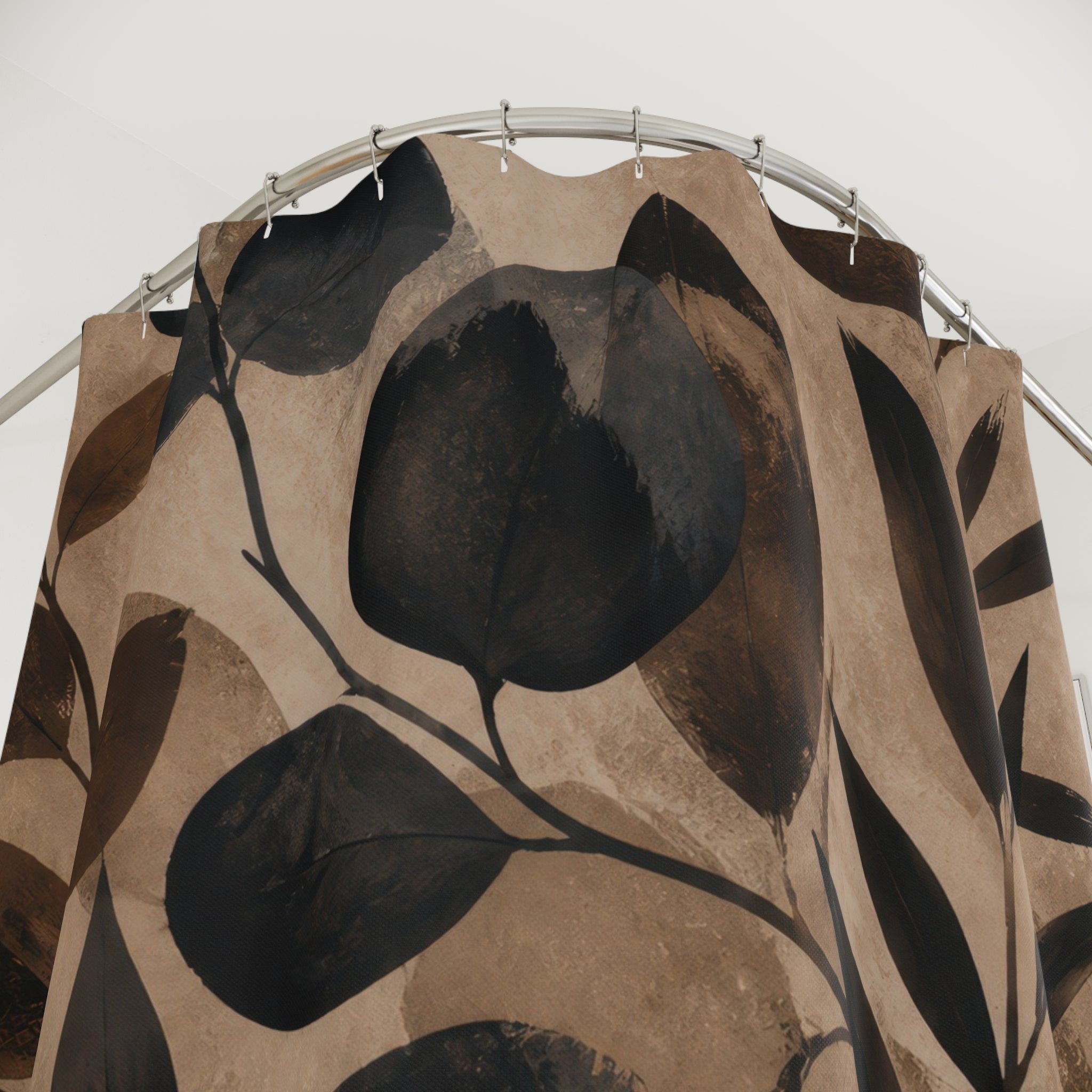 Black Brown Botanical Shower Curtain