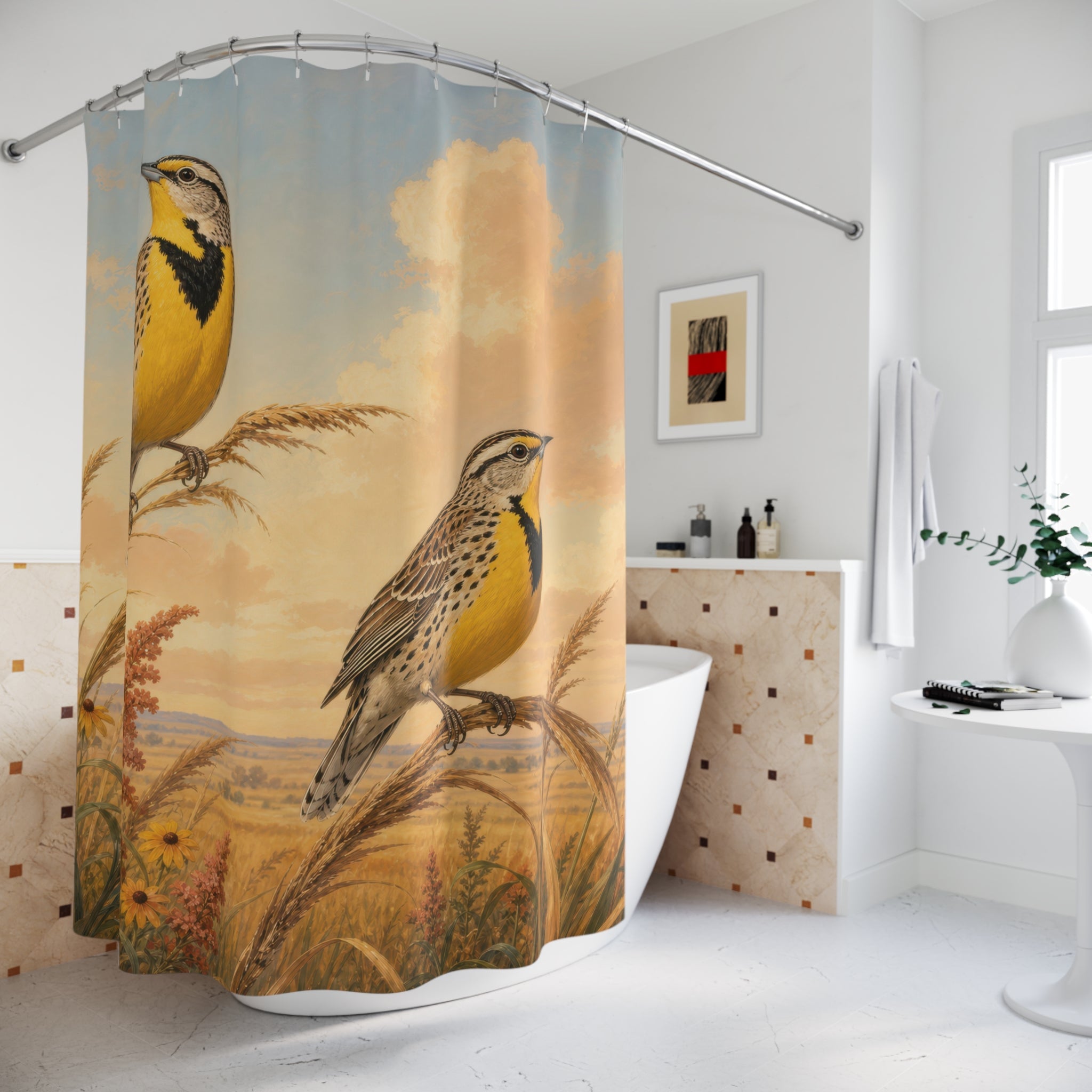 Meadowlark Pair at Sunset Shower Curtain