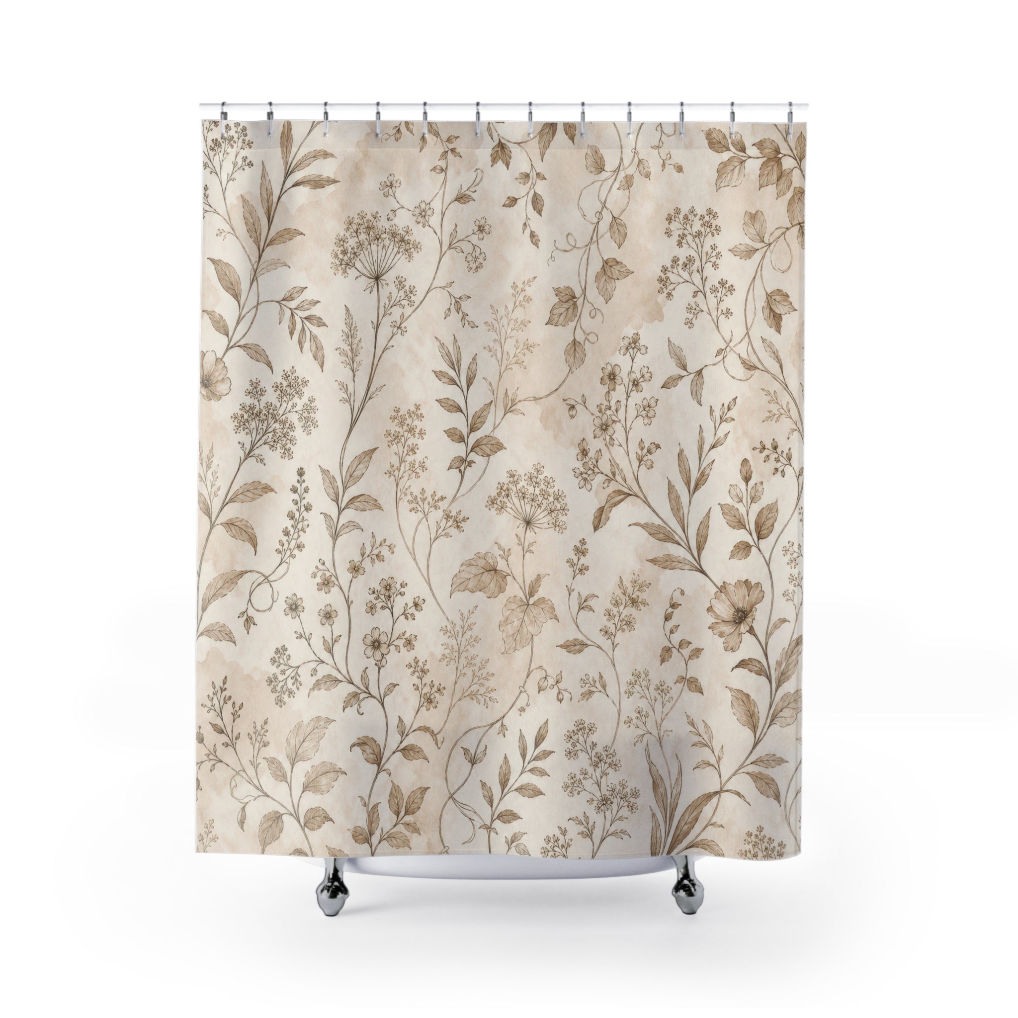 Pale Brown Leaf Stem Shower Curtain