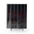 Aubergine and black cherry scallop bands with old gold accents shower curtain with full front view