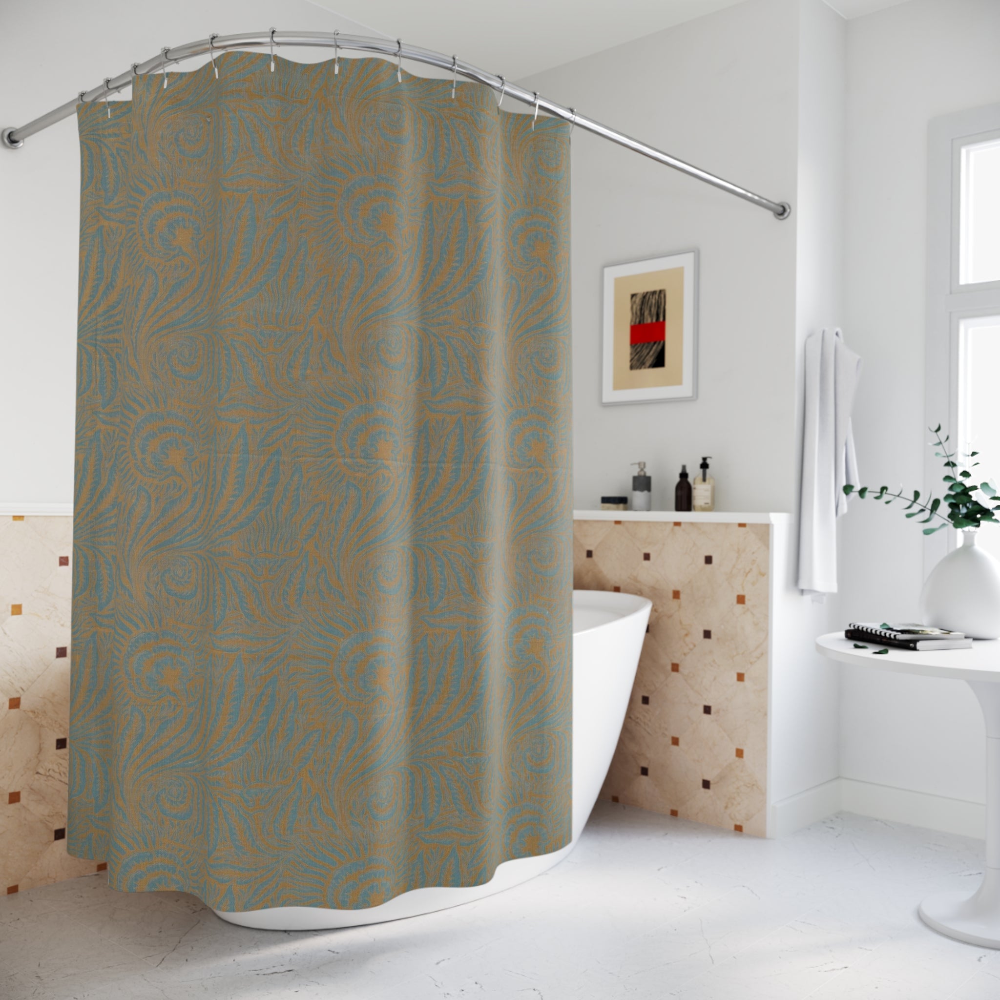 Mackmurdo Single Flower Shower Curtain – Blue & Beige