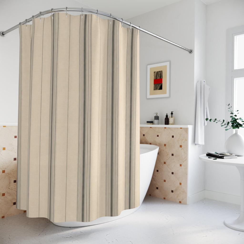 Taupe Ticking Stripe Shower Curtain