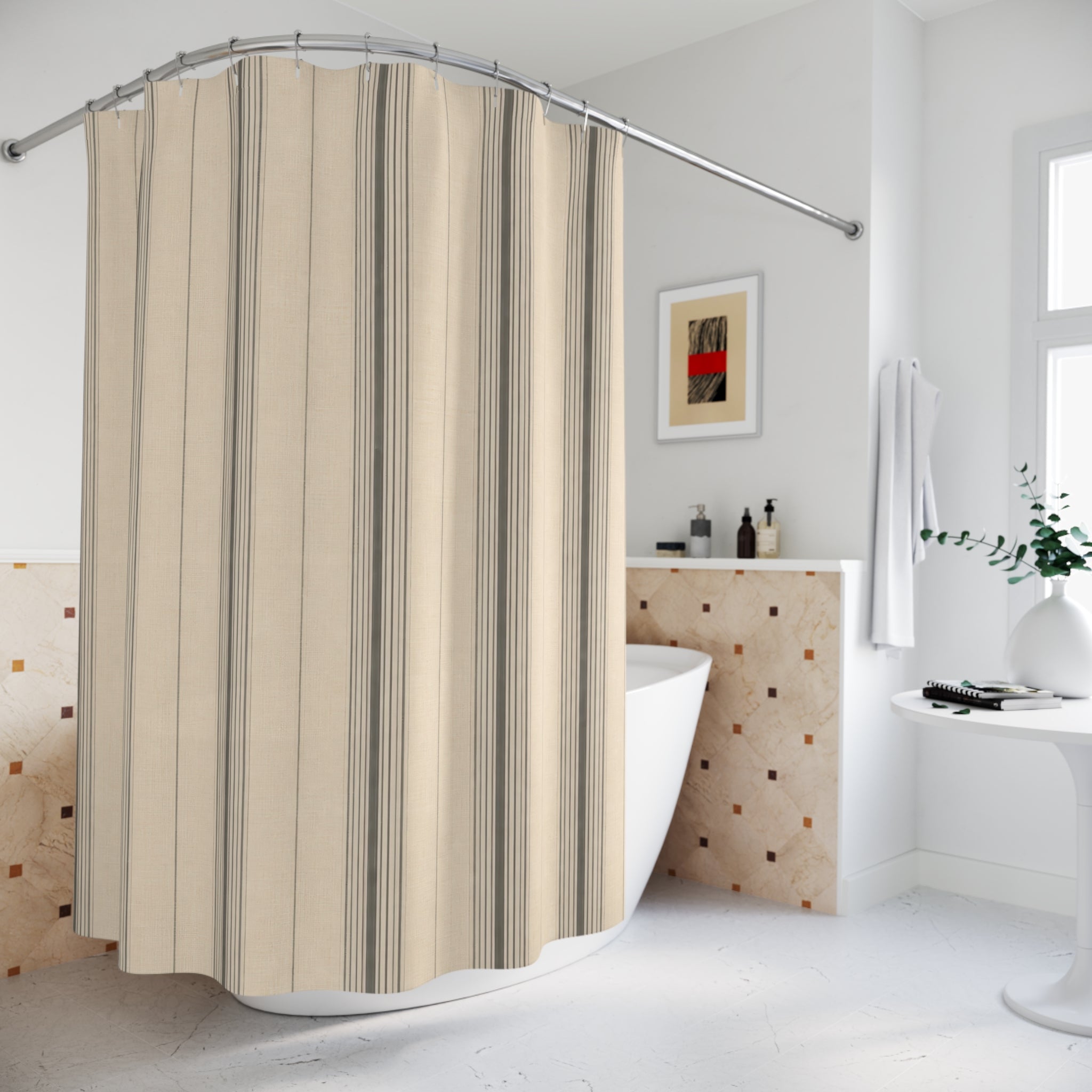 Taupe Ticking Stripe Shower Curtain