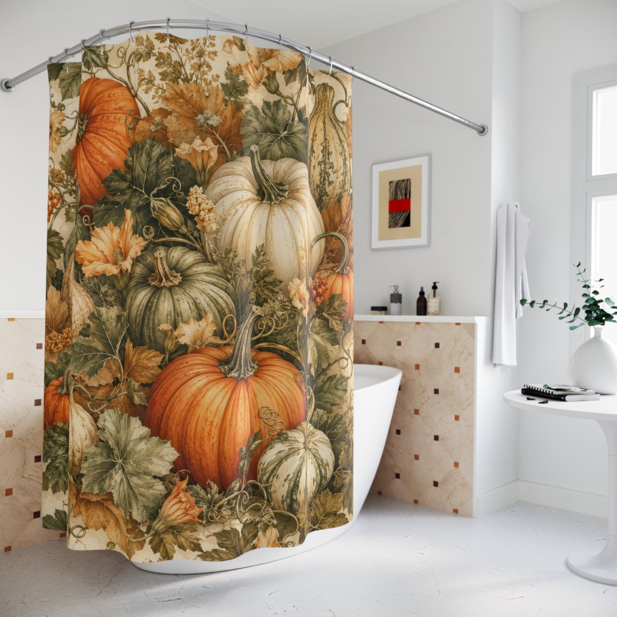 Pumpkin Harvest Botanical Shower Curtain