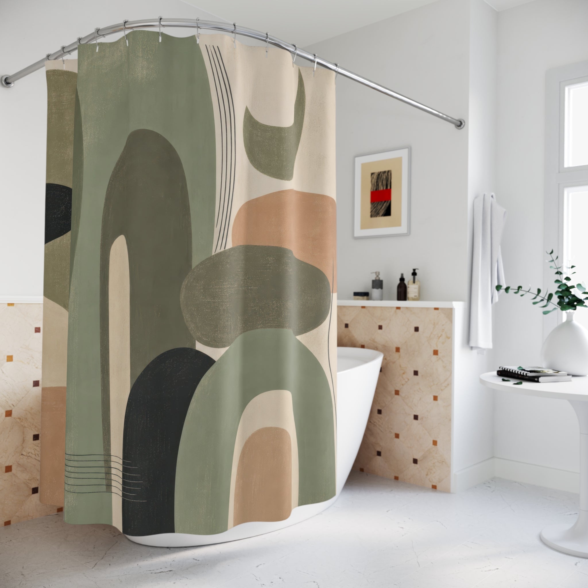 Sage Green Organic Arches Shower Curtain
