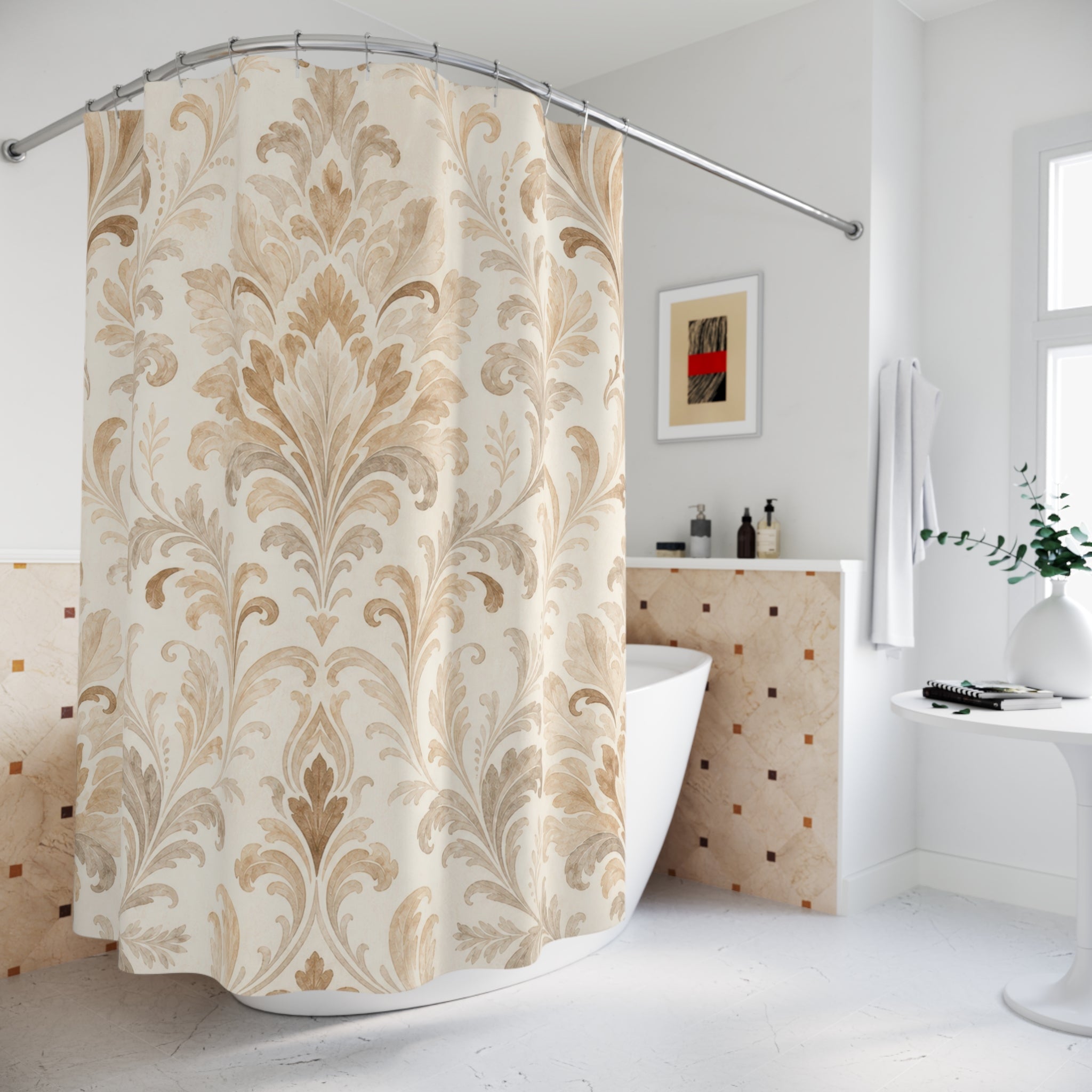 Beige Cream Ornamental Vine Shower Curtain