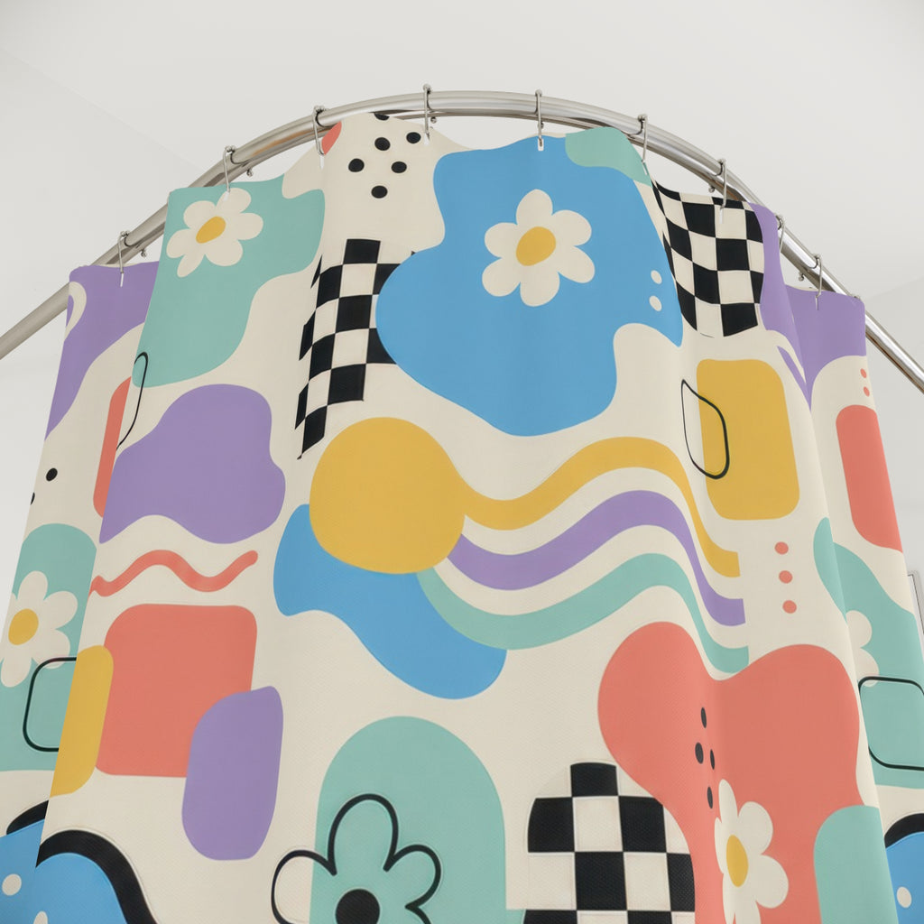 Retro Abstract Flower Repeat 90s Shower Curtain