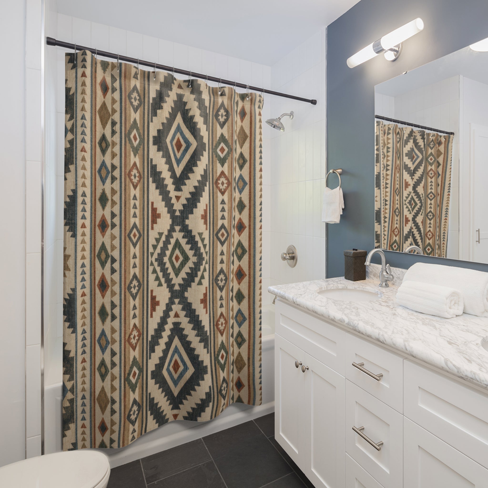 Teal Rust Southwestern Shower Curtain