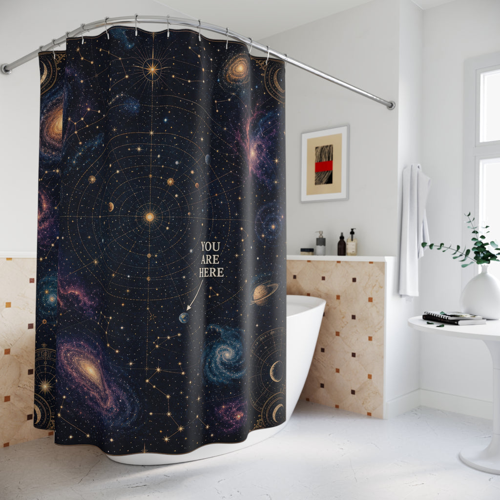 Unique Space Shower Curtain, You Are Here Galaxy Map Art, Celestial Astronomy Bathroom Decor, Starry Wall Guest Bath Gift For Home