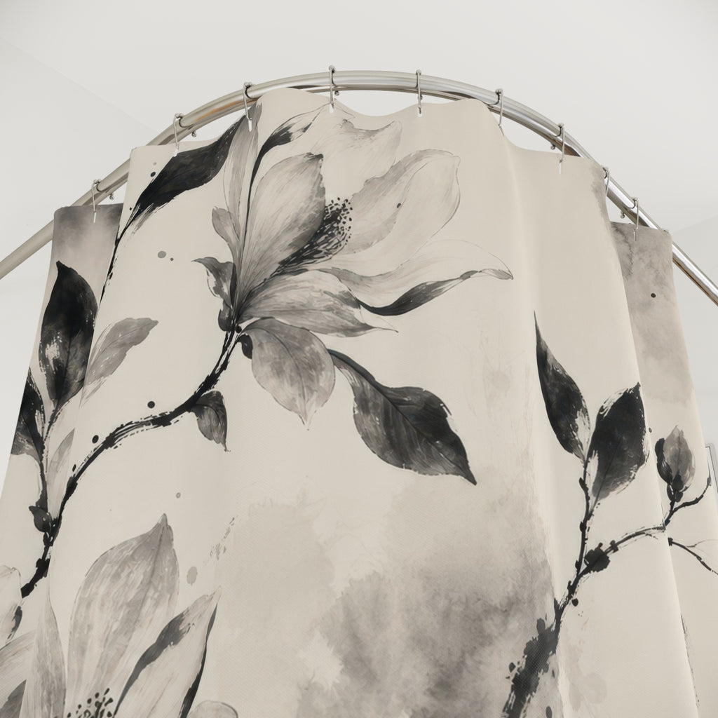 Black White Magnolia Ink Shower Curtain