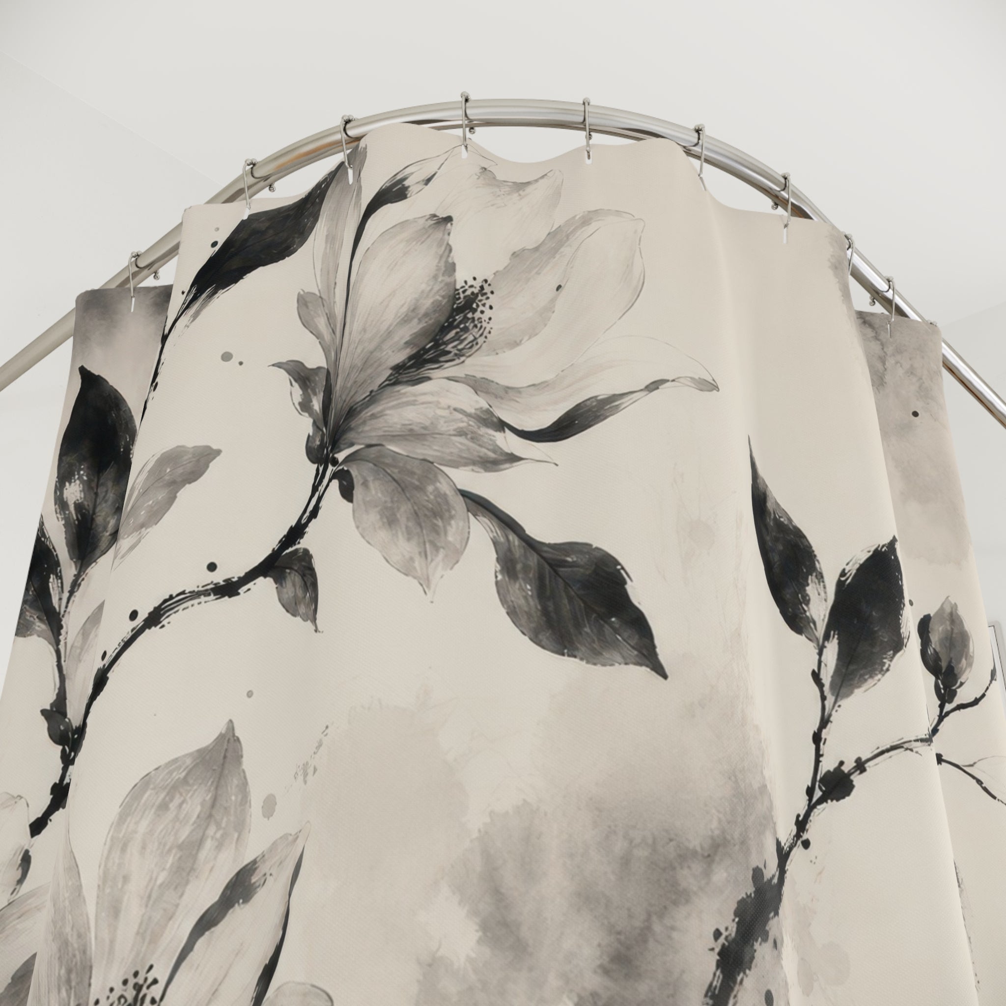 Black White Magnolia Ink Shower Curtain