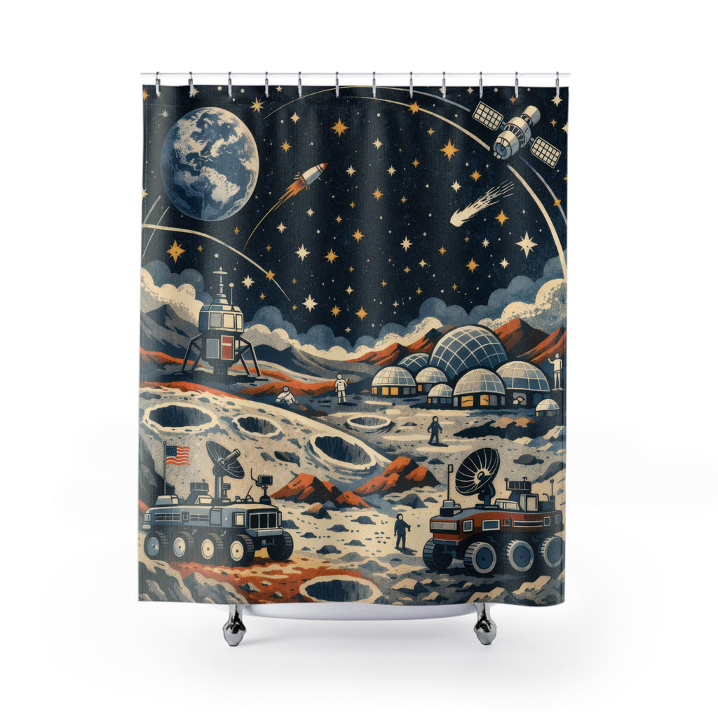 Kids Moon Shower Curtain – Navy Rover Adventure