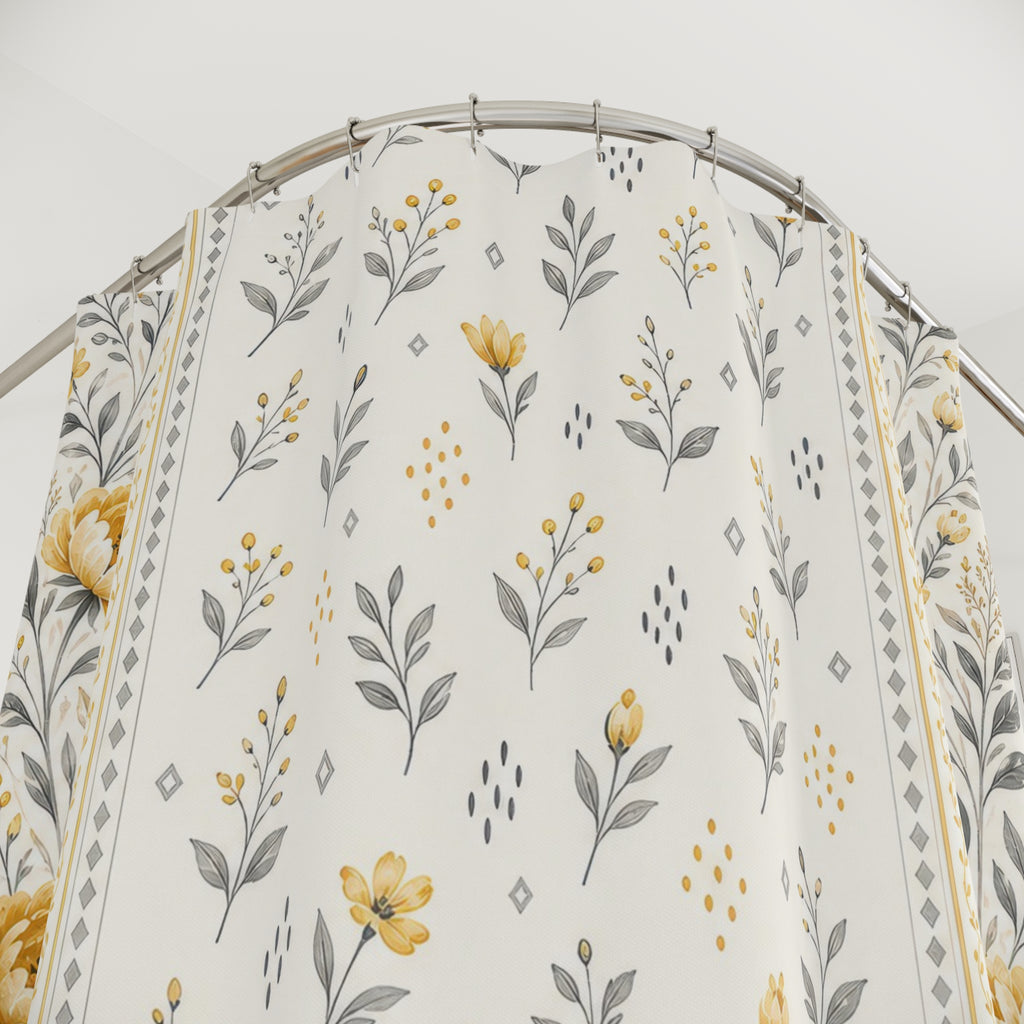 Gray Yellow Floral Shower Curtain: Gray Yellow Shower Curtain