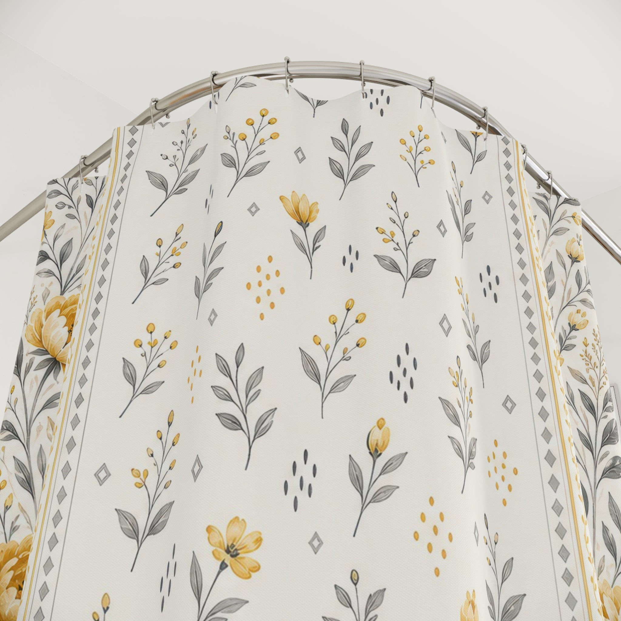 Gray Yellow Floral Shower Curtain: Gray Yellow Shower Curtain